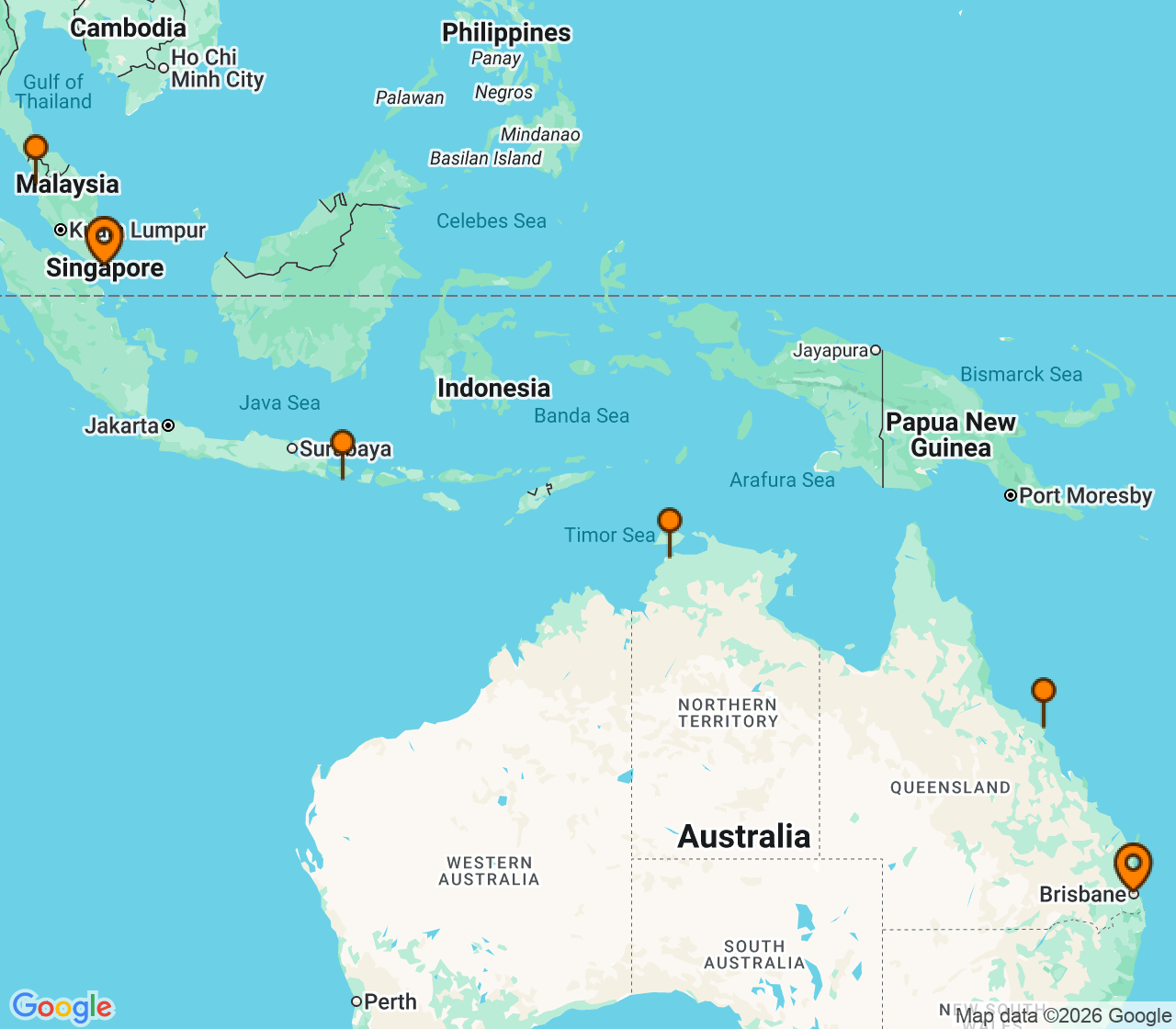 Harta itinerariu Croaziera 2028 - Australia si Noua Zeelanda (Brisbane, Australia) - Princess Cruises - Grand Princess - 15 nopti