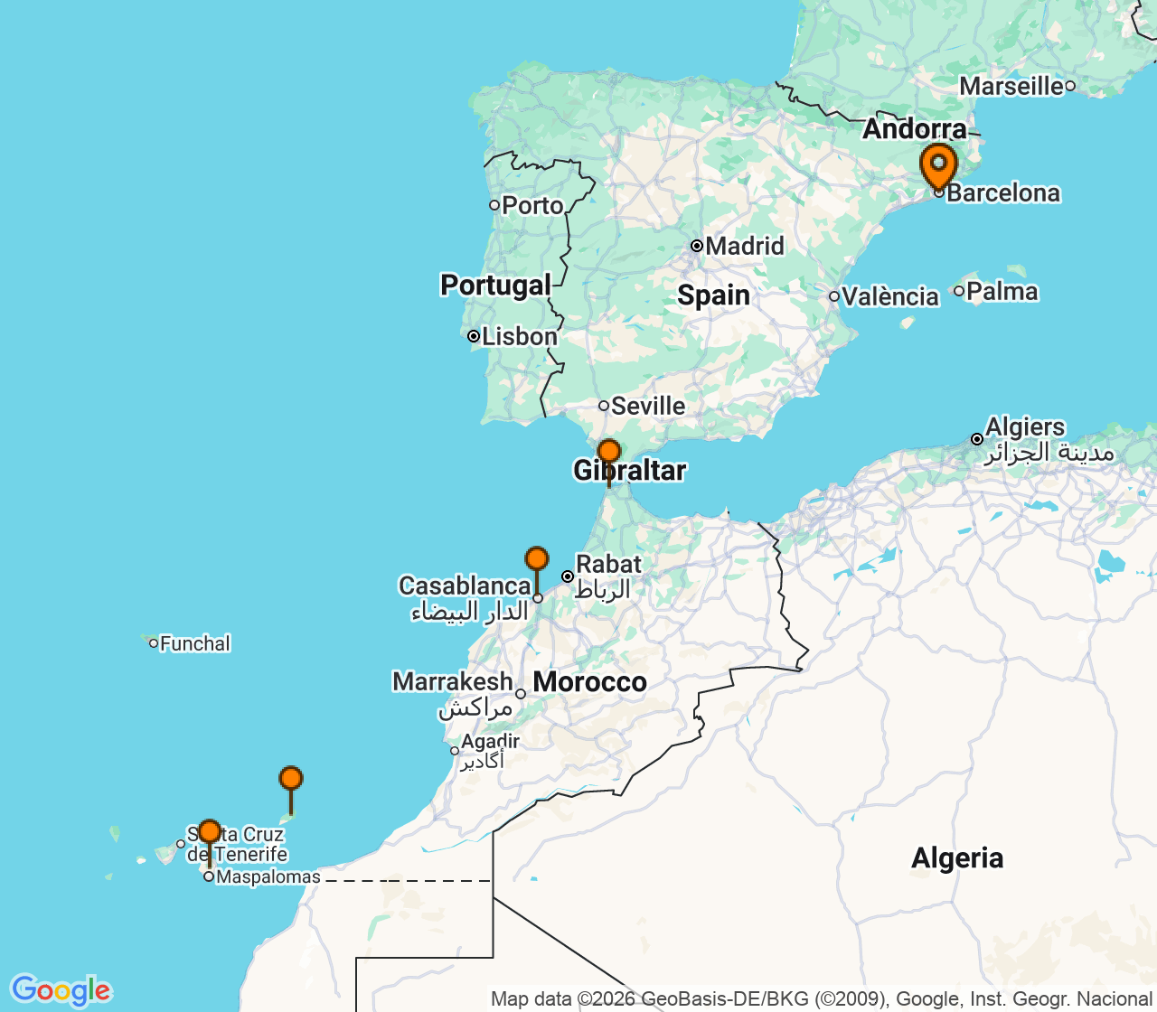 Harta itinerariu Croaziera 2028 - Mediterana (Barcelona, Spania) - Celebrity Cruises - Celebrity Infinity - 9 nopti