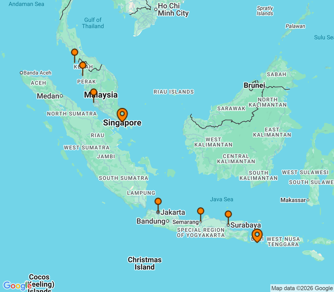 Harta itinerariu Croaziera 2027 -  (Singapore) - Regent Seven Seas Cruises - Seven Seas Mariner - 10 nopti
