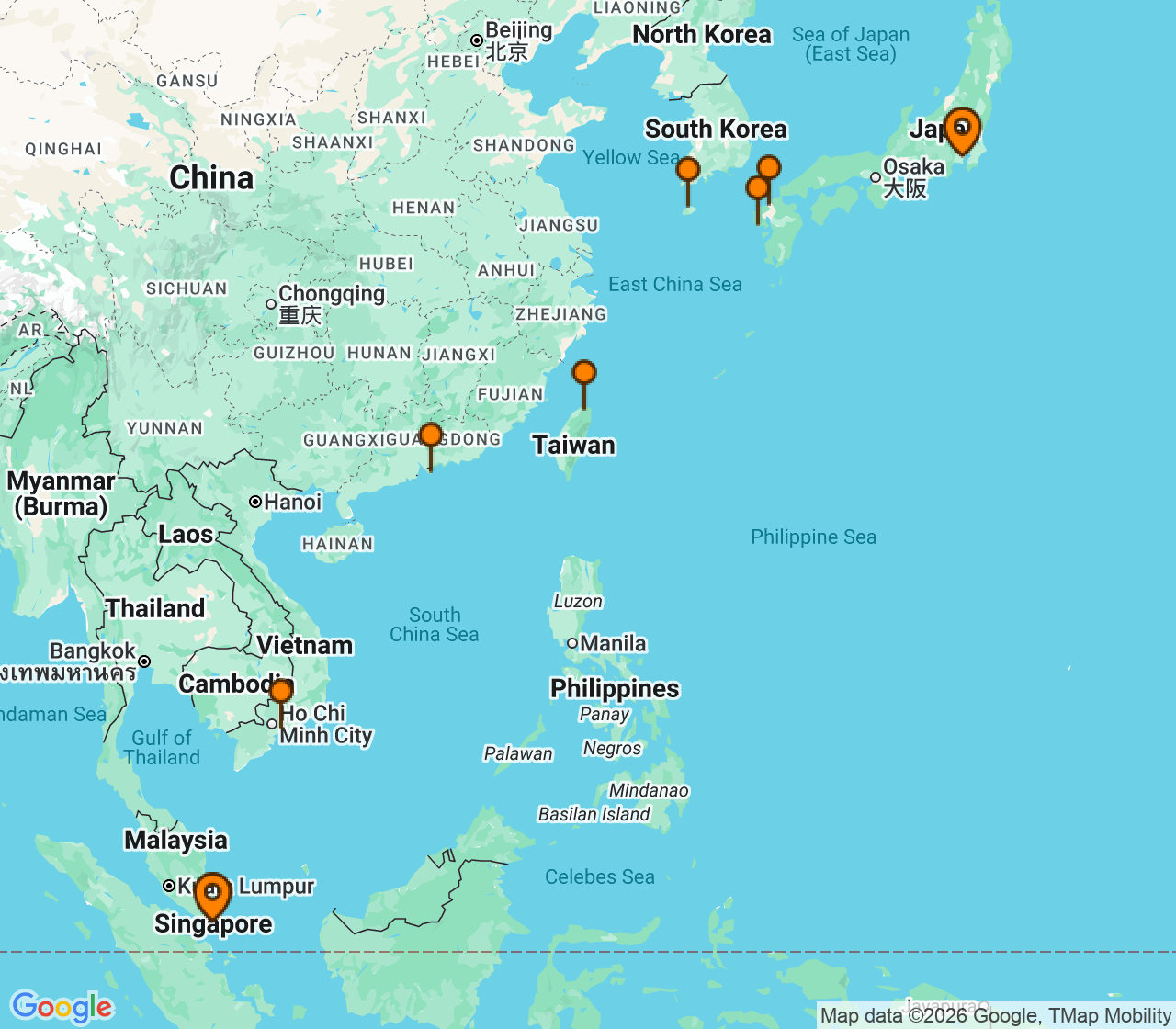 Harta itinerariu Croaziera 2027 - Asia (Orientul Indepartat) (Singapore) - Royal Caribbean Cruise Line - Navigator of the Seas - 13 nopti