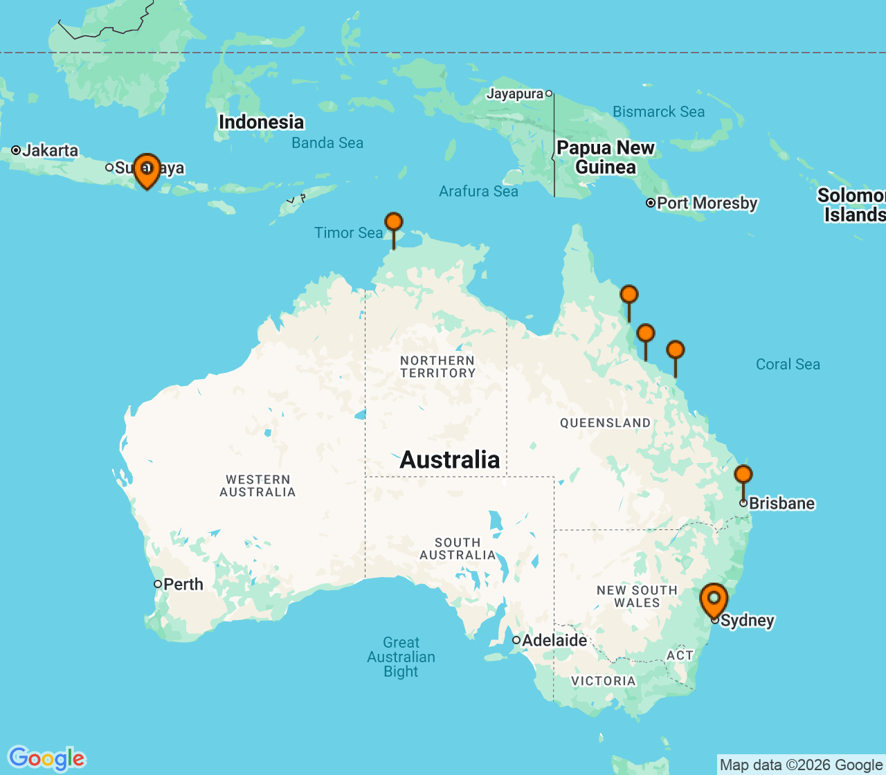 Harta itinerariu Croaziera 2029 - Australia si Noua Zeelanda (Sydney, Australia) - Oceania Cruises - Marina - 14 nopti