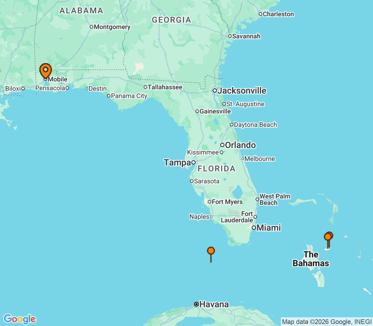 Harta itinerariu Croaziera 2027 - Caraibe si America Centrala (Mobile, AL) - Carnival Cruise Line - Carnival Valor - 7 nopti