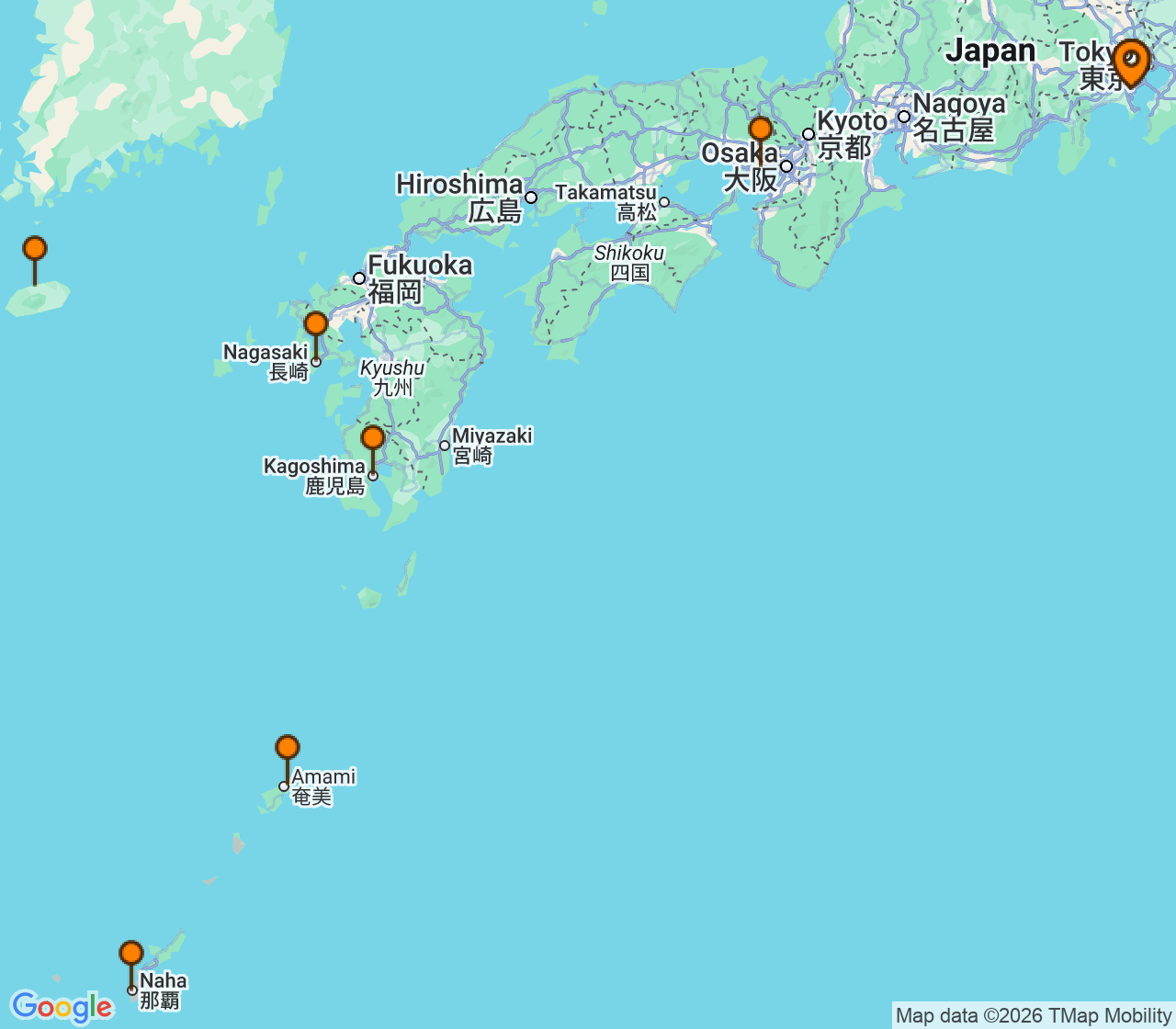 Harta itinerariu Croaziera 2027 - Asia (Orientul Indepartat) (Tokyo (Yokohama), Japonia) - Silversea Cruises - Silver Muse - 12 nopti