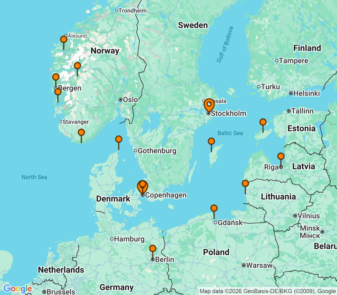 Harta itinerariu Croaziera 2028 - Europa de Nord (Stockholm, Suedia) - Explora Journeys - Explora V - 16 nopti