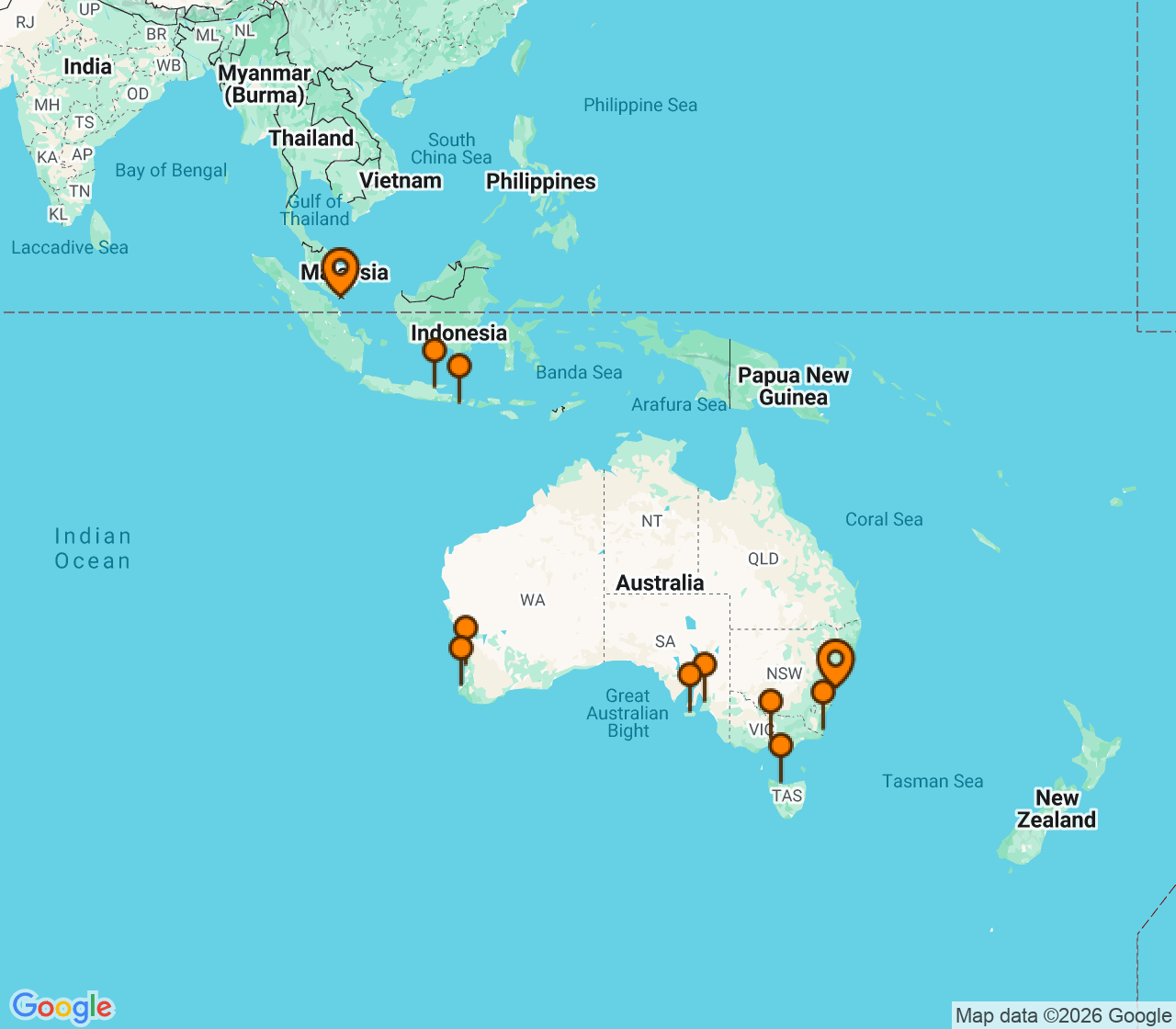 Harta itinerariu Croaziera 2028 - Australia si Noua Zeelanda (Singapore) - Norwegian Cruise Line - Norwegian Spirit - 19 nopti