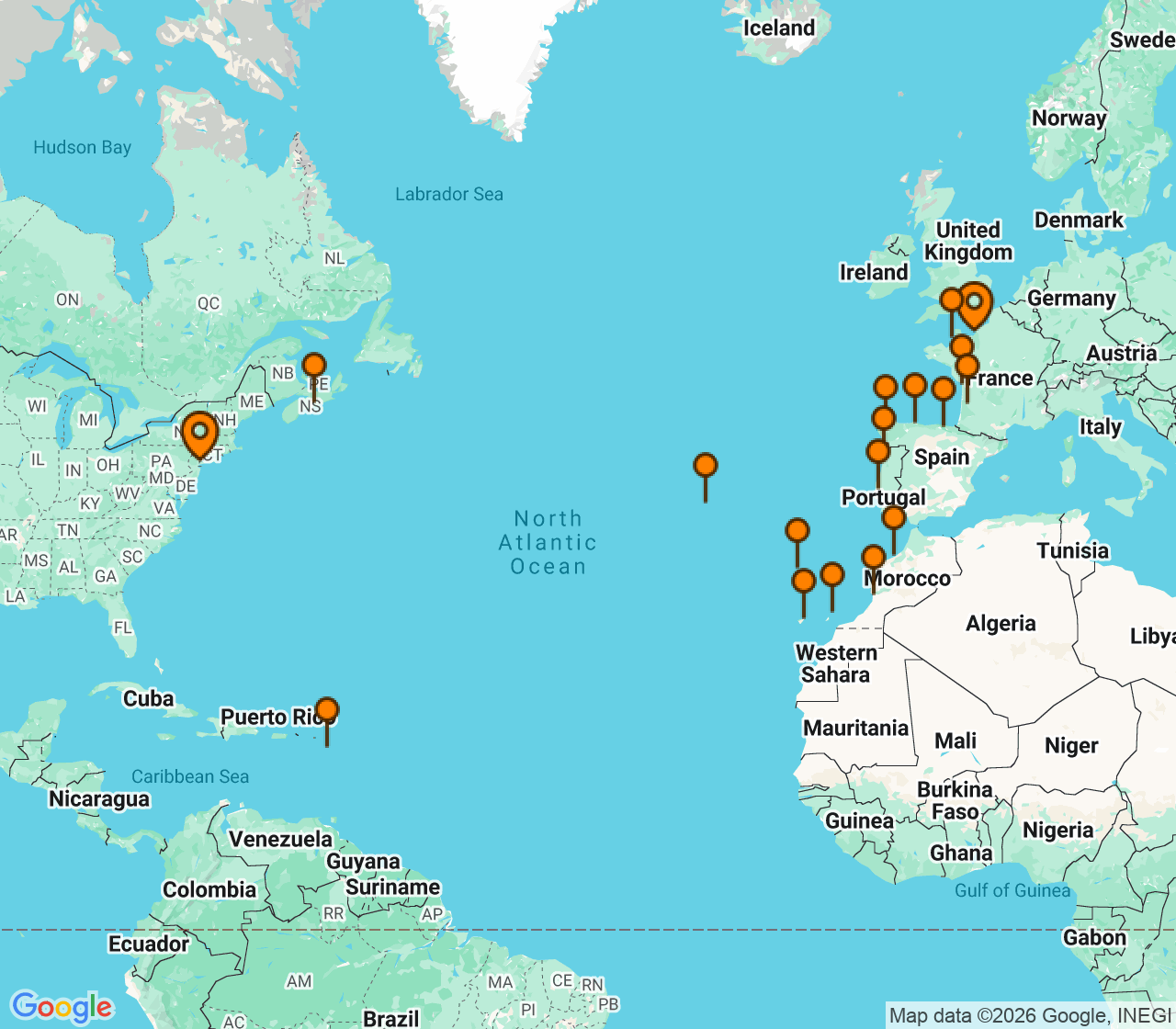 Harta itinerariu Croaziera 2027 - Grand Voyage si Tematice (New York (Brooklyn), NY) - Regent Seven Seas Cruises - Seven Seas Mariner - 28 nopti