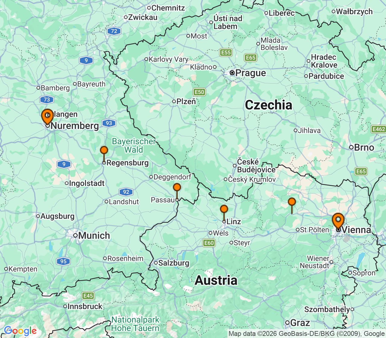 Harta itinerariu Croaziera 2028 - Europa de Nord (Viena, Austria) - Uniworld River Cruises - S.S. Helen - 7 nopti