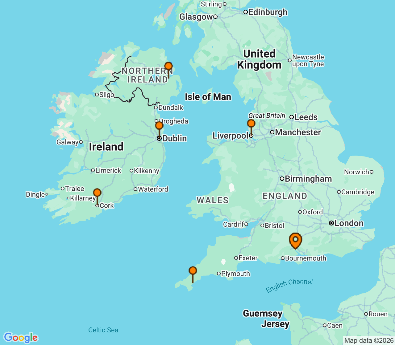 Harta itinerariu Croaziera 2028 - Europa de Nord (Southampton, Anglia) - Princess Cruises - Majestic Princess - 7 nopti