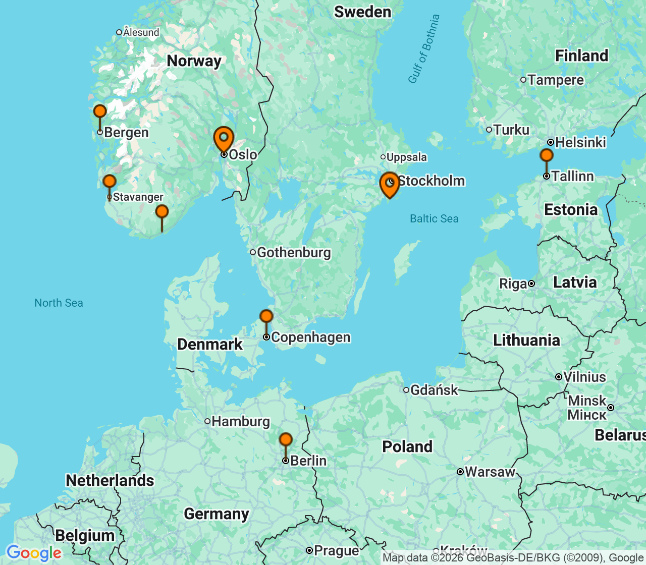 Harta itinerariu Croaziera 2028 - Europa de Nord (Stockholm (Nynashamn), Suedia) - MSC Cruises - MSC Splendida - 9 nopti