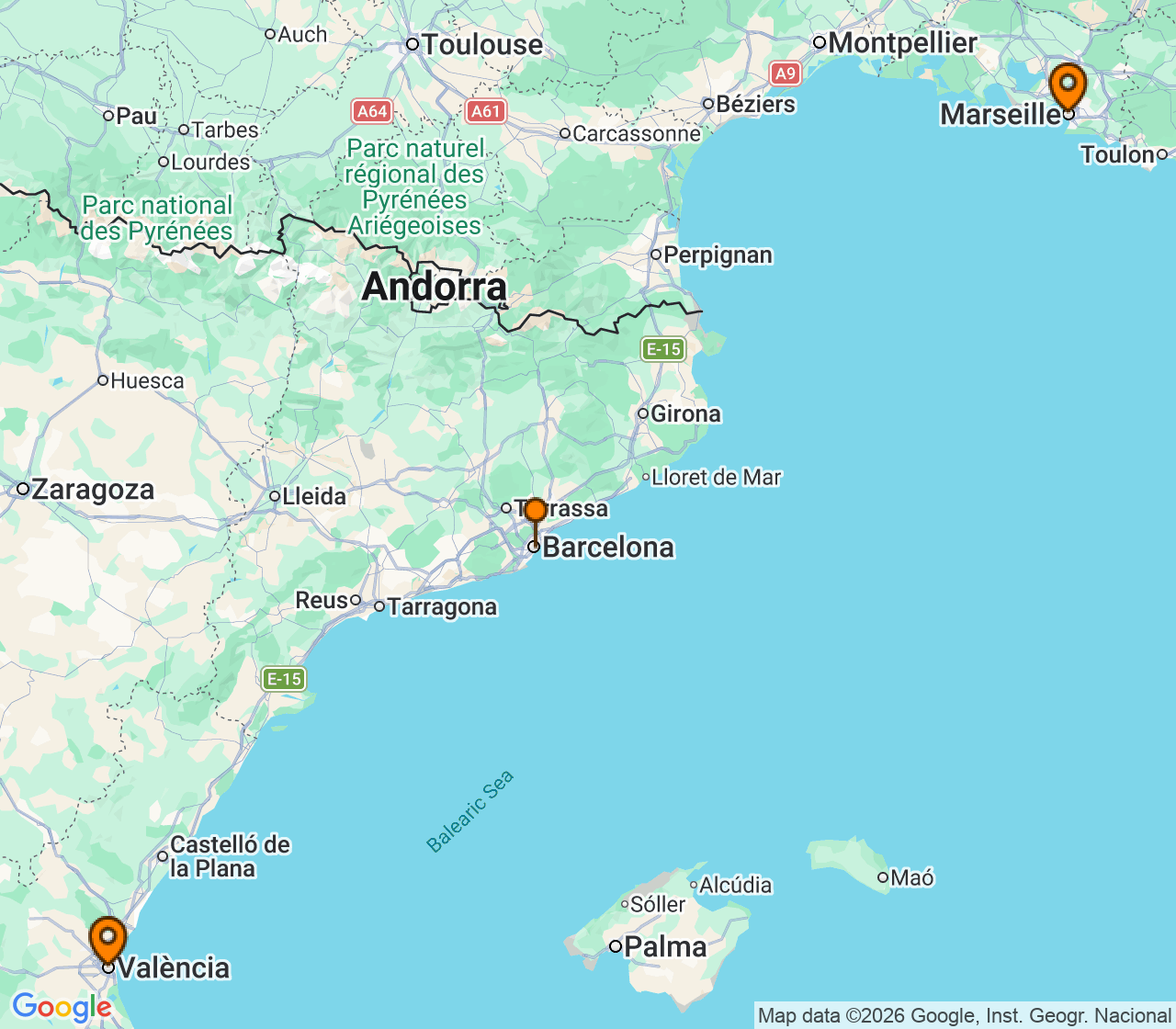Harta itinerariu Croaziera 2027 - Mediterana (Valencia, Spania) - MSC Cruises - MSC Sinfonia - 2 nopti