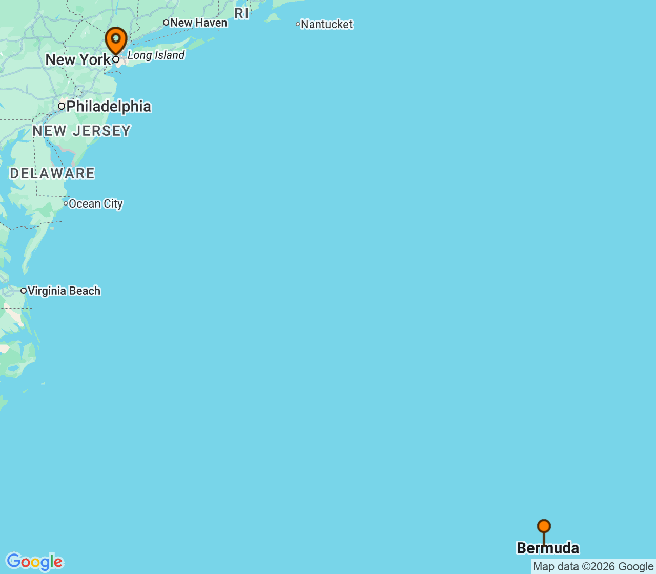 Harta itinerariu Croaziera 2026 - Caraibe si America Centrala (New York (Brooklyn), NY) - Virgin Voyages - Valiant Lady - 5 nopti