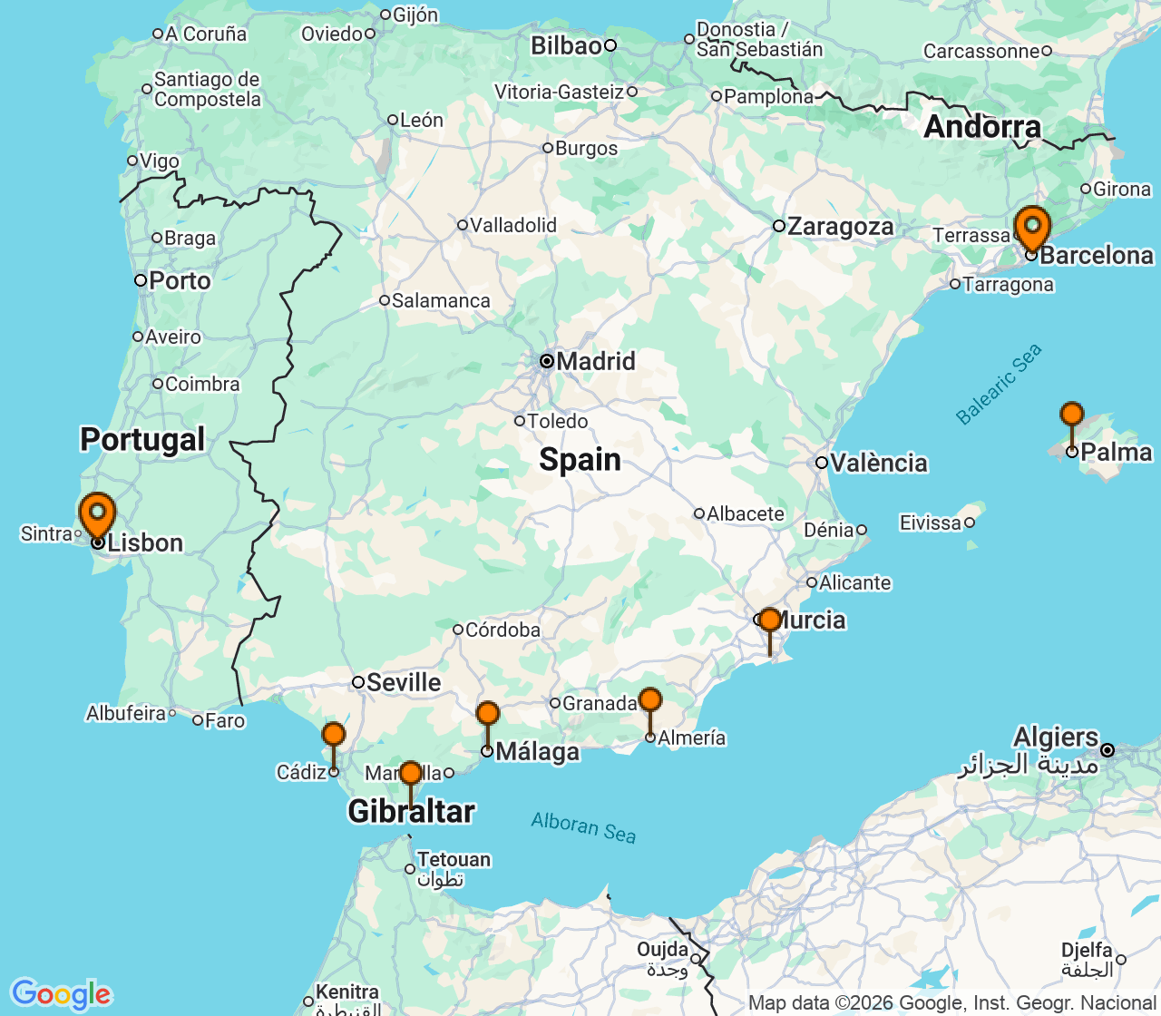 Harta itinerariu Croaziera 2027 - Mediterana (Barcelona, Spania) - Windstar Cruises - Wind Surf - 8 nopti