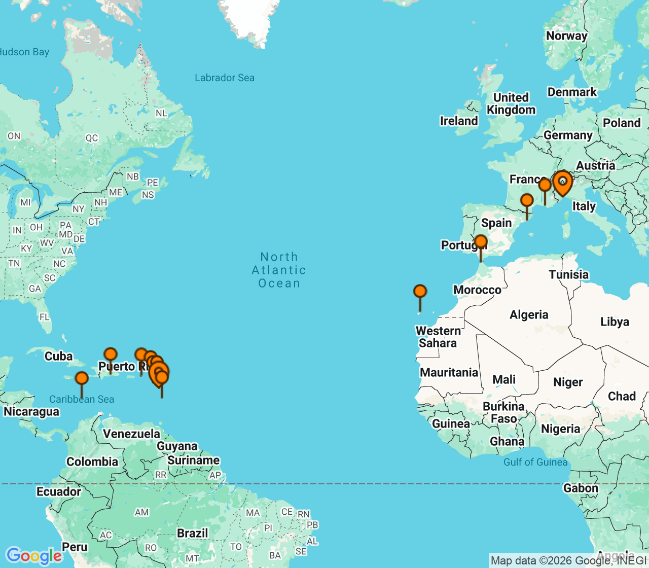 Harta itinerariu Croaziera 2028 - Repozitionari si Transoceanic (Pointe-a-Pitre, Guadalupe) - Costa Cruises - Costa Serena - 21 nopti