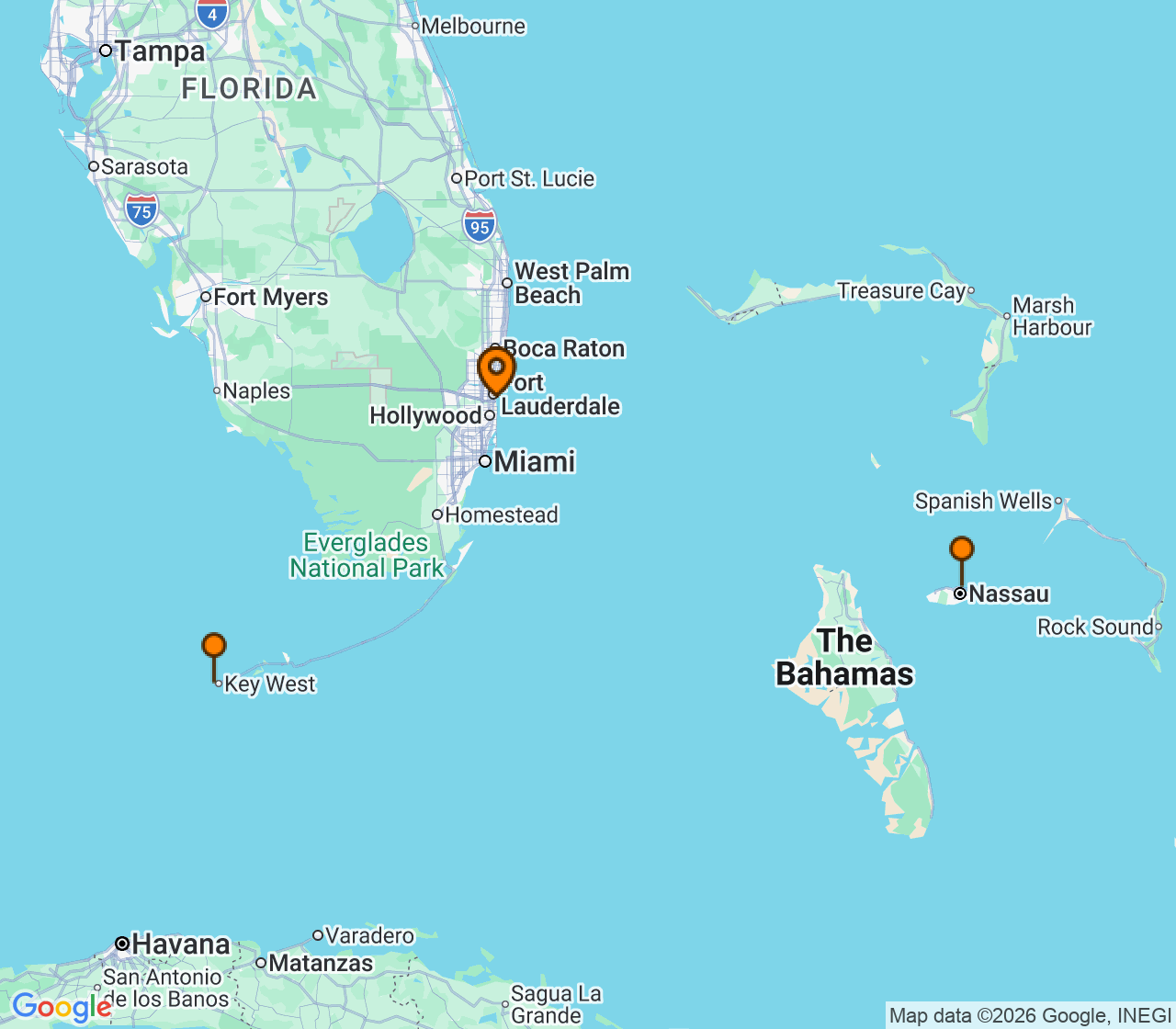 Harta itinerariu Croaziera 2026 - Caraibe si America Centrala (Fort Lauderdale, Florida) - Celebrity Cruises - Celebrity Reflection - 4 nopti