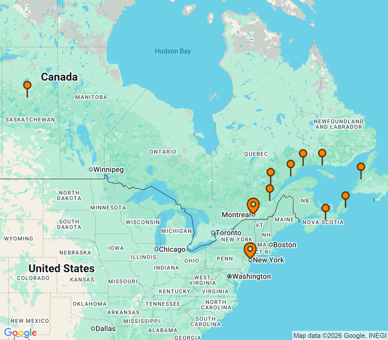 Harta itinerariu Croaziera 2026 - Canada si Noua Anglie (Montreal, Canada) - Oceania Cruises - Vista - 11 nopti