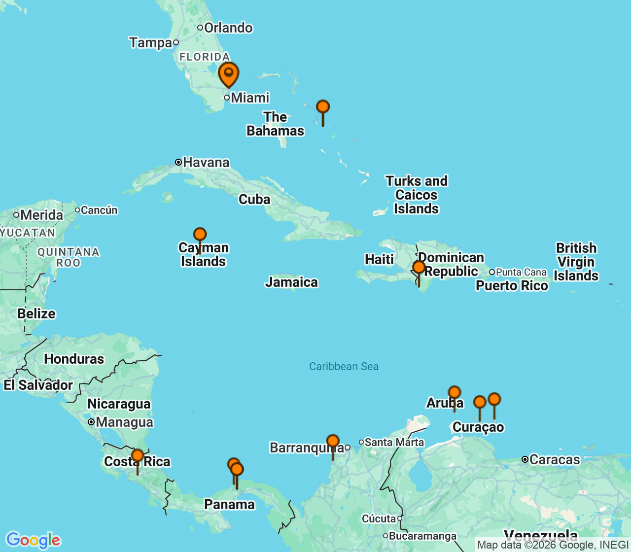 Harta itinerariu Croaziera 2027 - Caraibe si America Centrala (Fort Lauderdale, Florida) - Holland America Line - Nieuw Amsterdam - 21 nopti