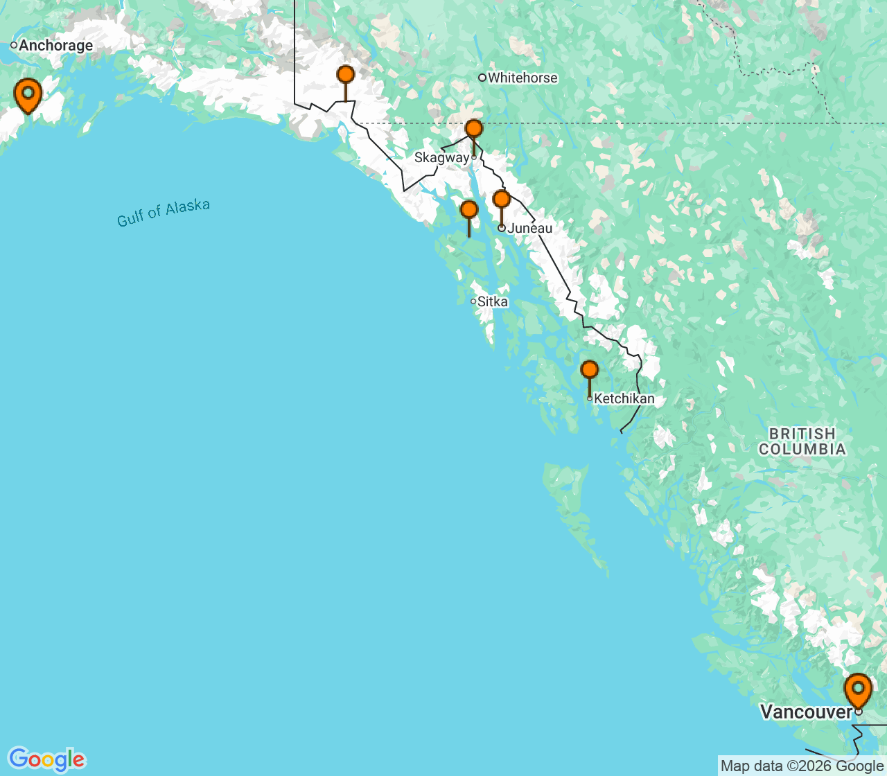 Harta itinerariu Croaziera 2028 - Alaska (Seward, Alaska) - Royal Caribbean Cruise Line - Anthem Of The Seas - 1 noapte