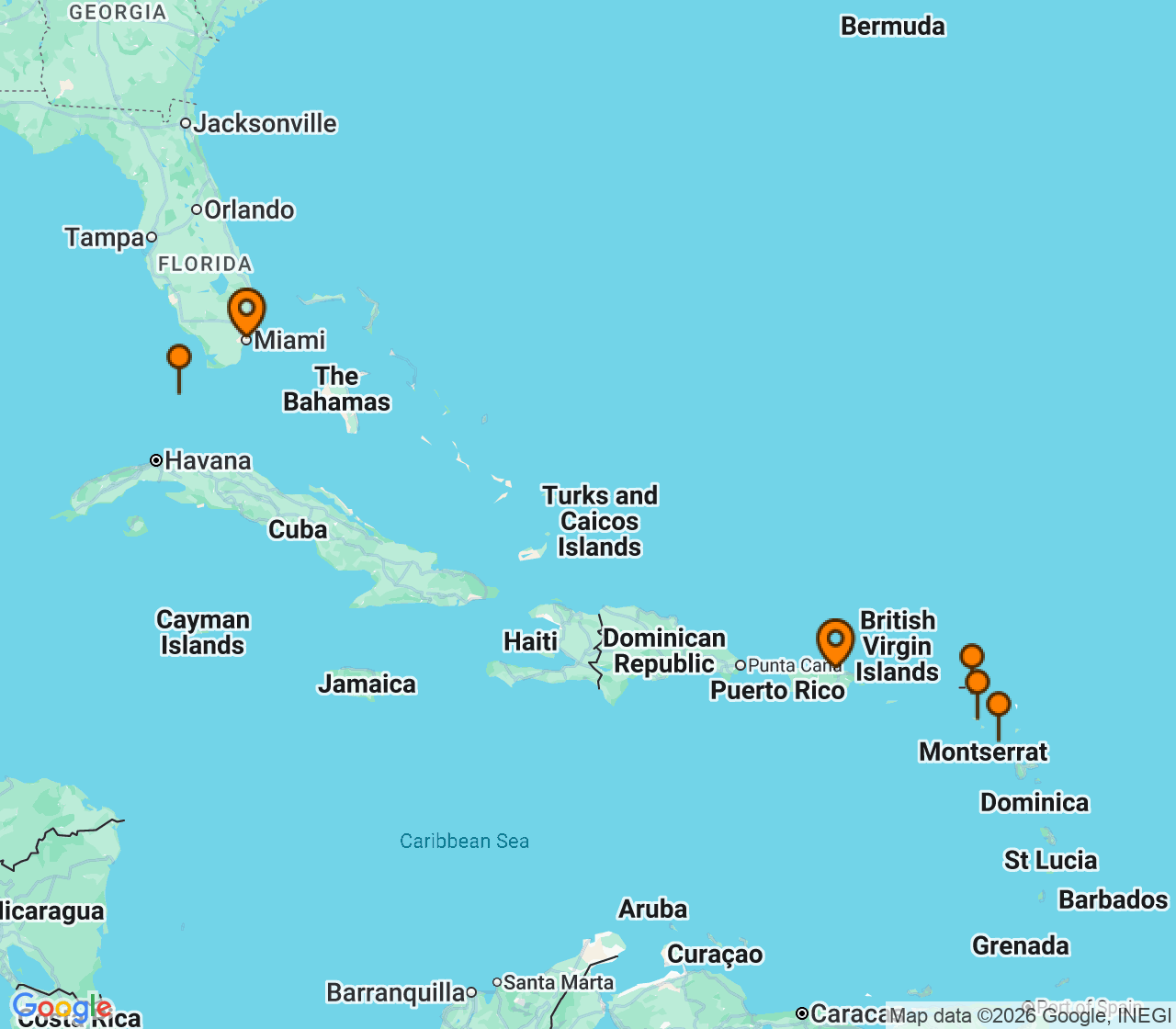 Harta itinerariu Croaziera 2027 - Caraibe si America Centrala (San Juan, Puerto Rico) - Explora Journeys - Explora III - 7 nopti