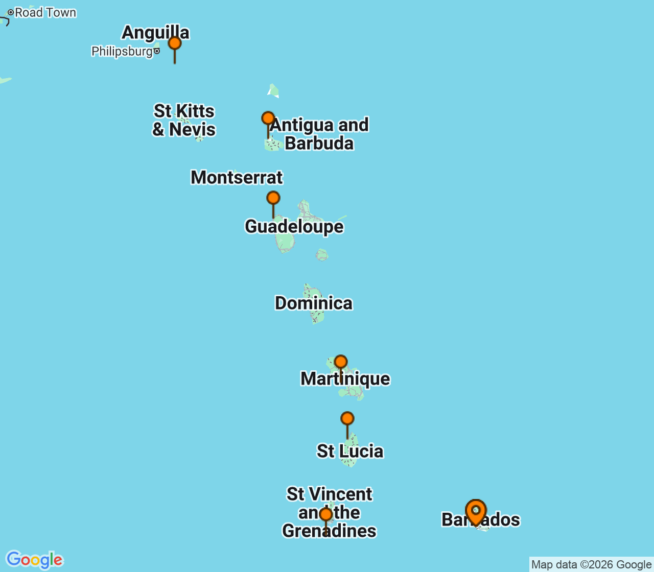 Harta itinerariu Croaziera 2026 - Caraibe si America Centrala (Bridgetown, Barbados) - Silversea Cruises - Silver Spirit - 7 nopti