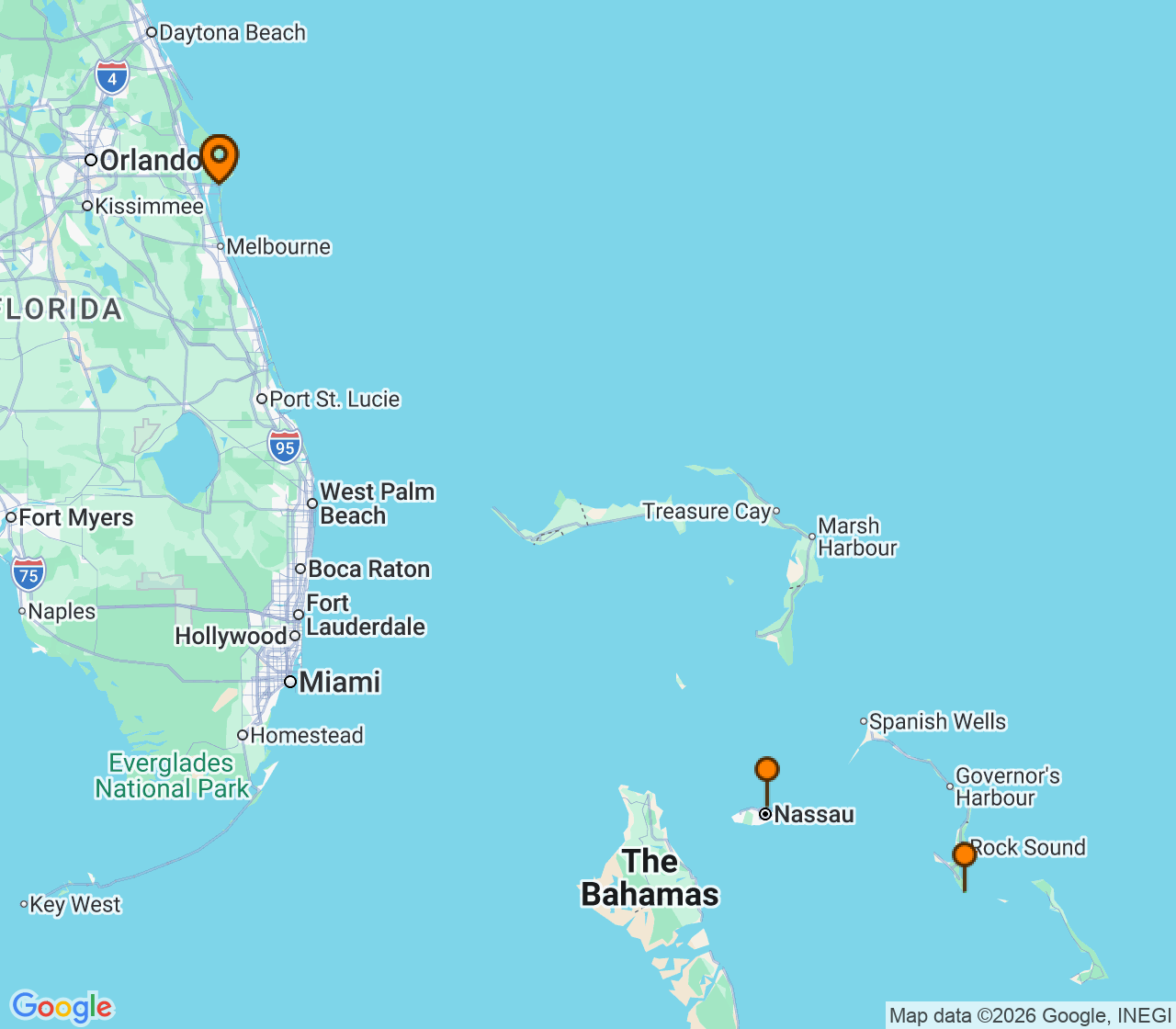 Harta itinerariu Croaziera 2027 - Caraibe si America Centrala (Port Canaveral, FL) - Disney Cruise Line - Disney Wish - 4 nopti