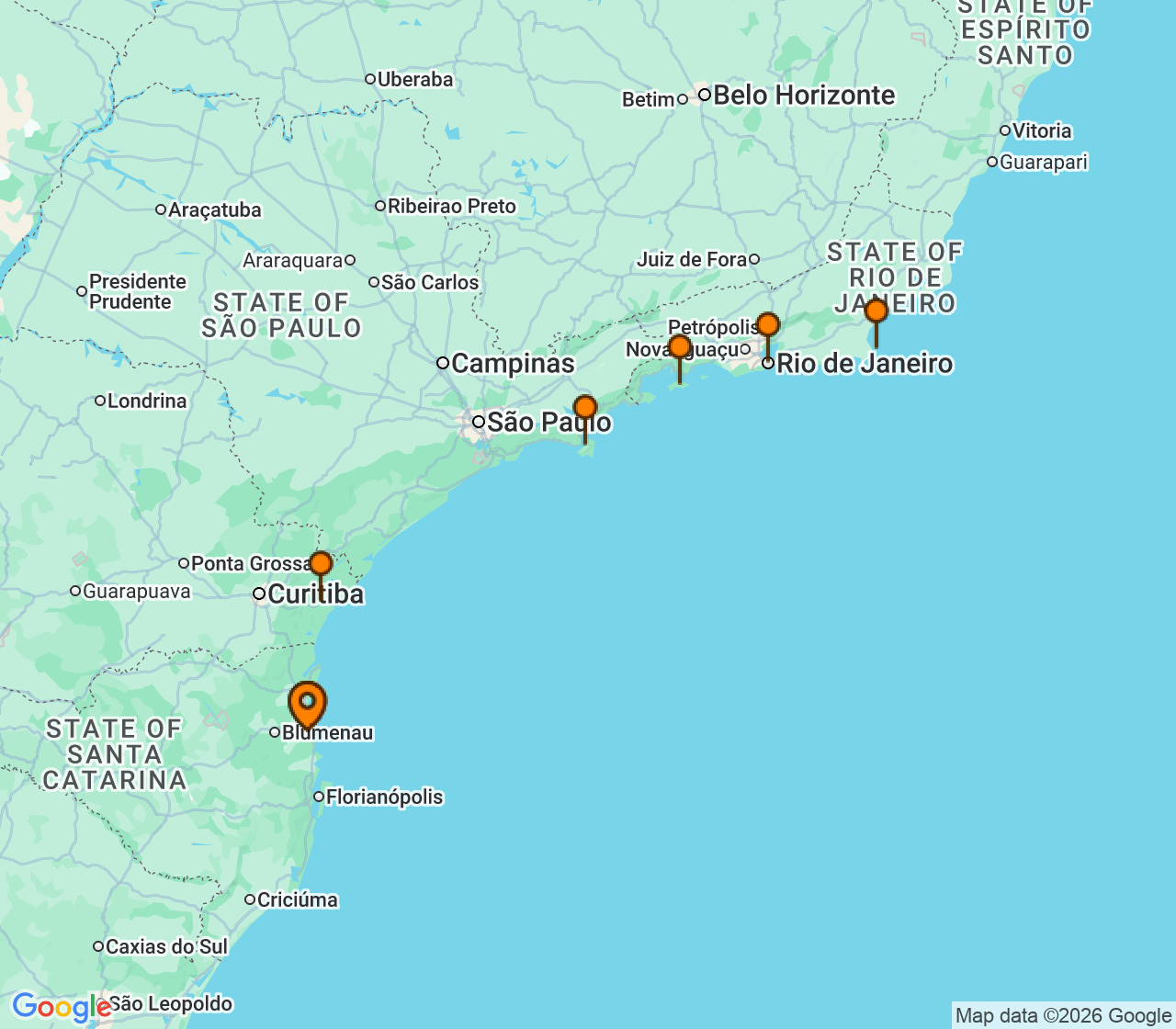 Harta itinerariu Croaziera 2027 - America de Sud (Itajai, Brazilia) - MSC Cruises - MSC Musica - 7 nopti