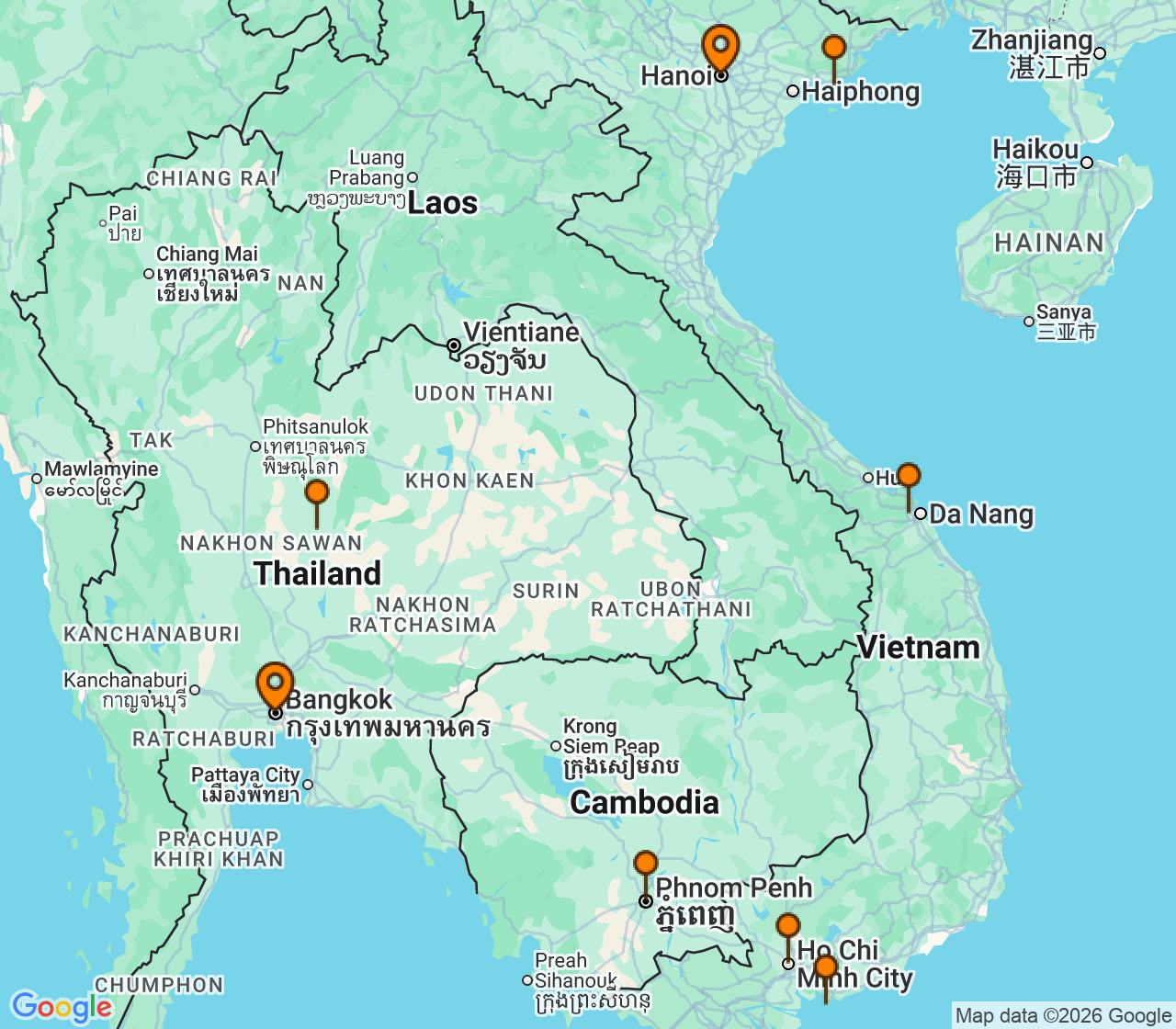 Harta itinerariu Croaziera 2027 - Asia (Orientul Indepartat) (Bangkok, Thailanda) - Windstar Cruises - Star Seeker - 13 nopti
