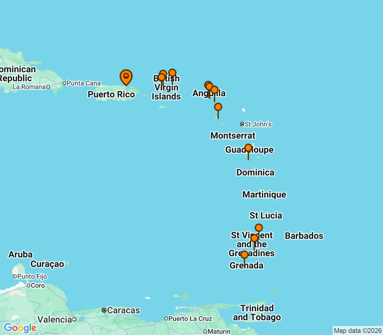 Harta itinerariu Croaziera 2027 - Caraibe si America Centrala (San Juan, Puerto Rico) - Windstar Cruises - Star Legend - 14 nopti