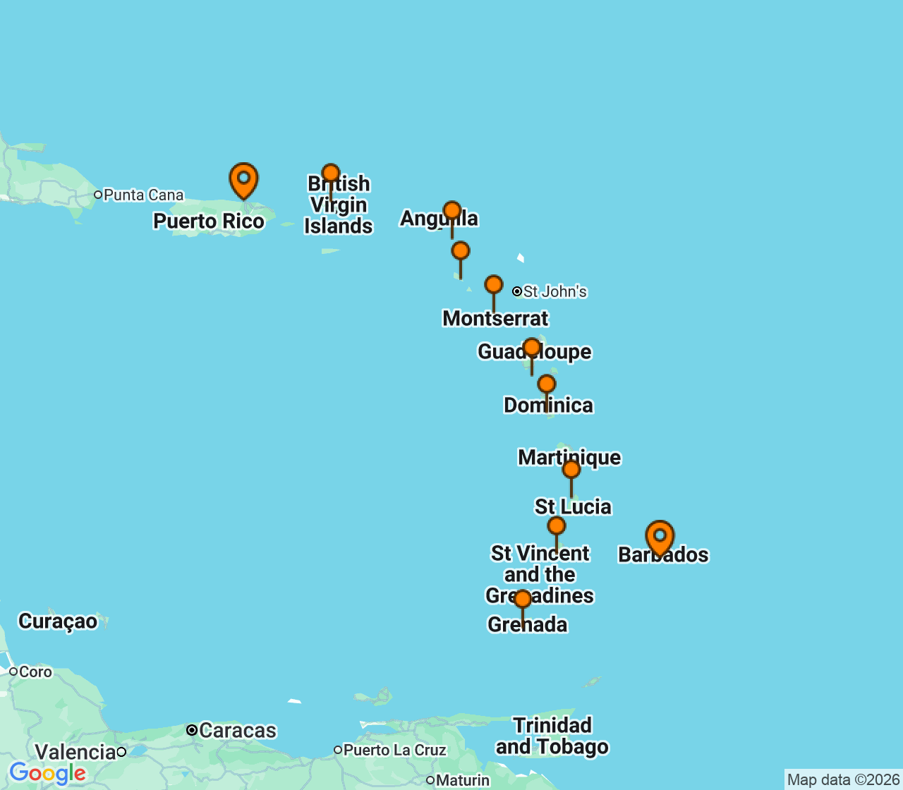 Harta itinerariu Croaziera 2027 - Caraibe si America Centrala (Insulele San Juan, WA) - Silversea Cruises - Silver Shadow - 10 nopti