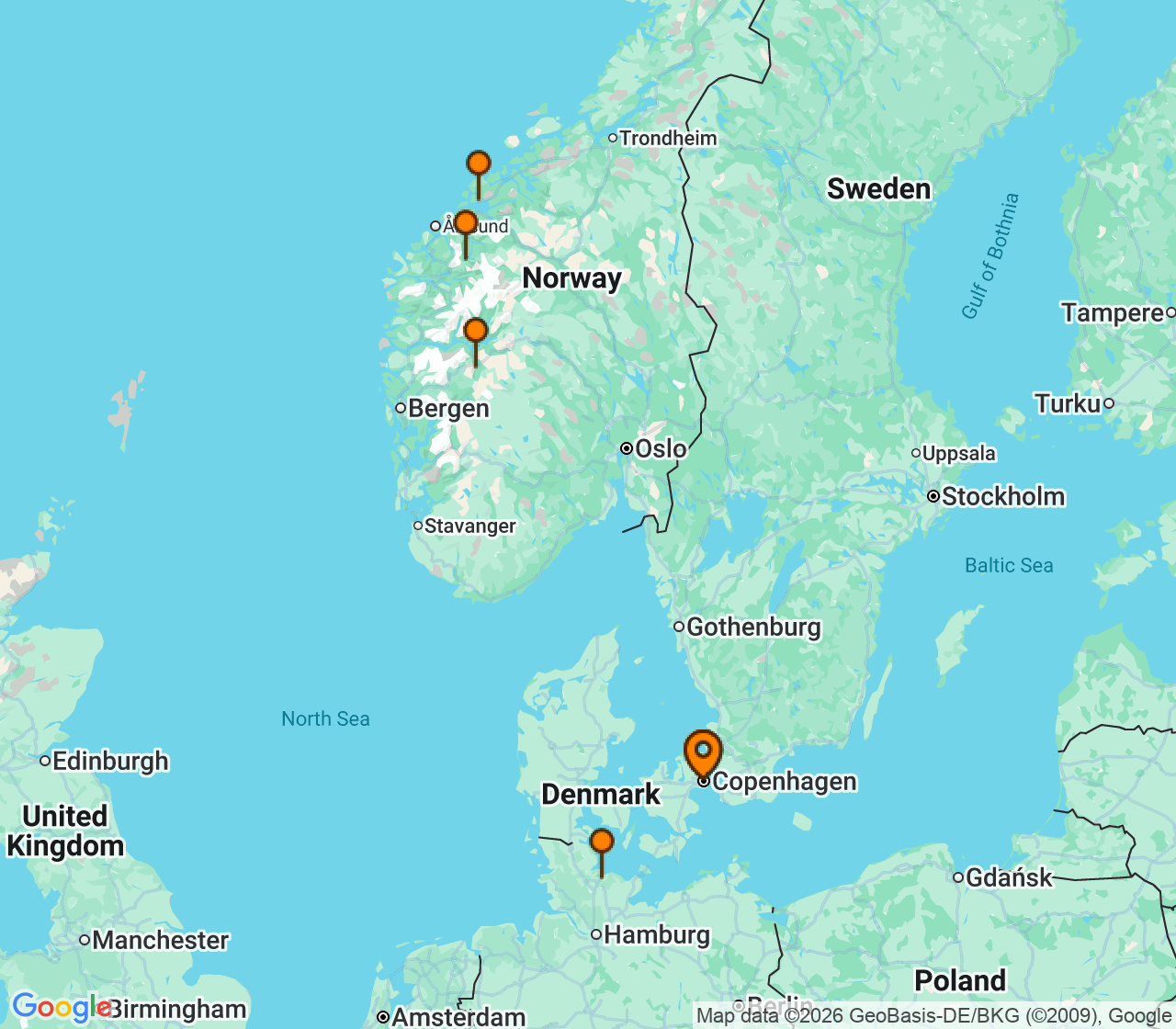 Harta itinerariu Croaziera 2028 - Europa de Nord (Copenhaga, Danemarca) - MSC Cruises - MSC Euribia - 7 nopti
