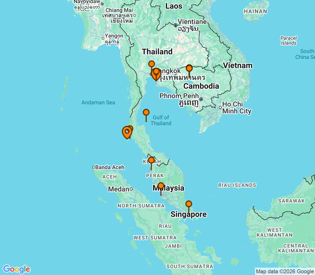 Harta itinerariu Croaziera 2027 - Asia (Orientul Indepartat) (Phuket, Thailanda) - Windstar Cruises - Star Seeker - 15 nopti