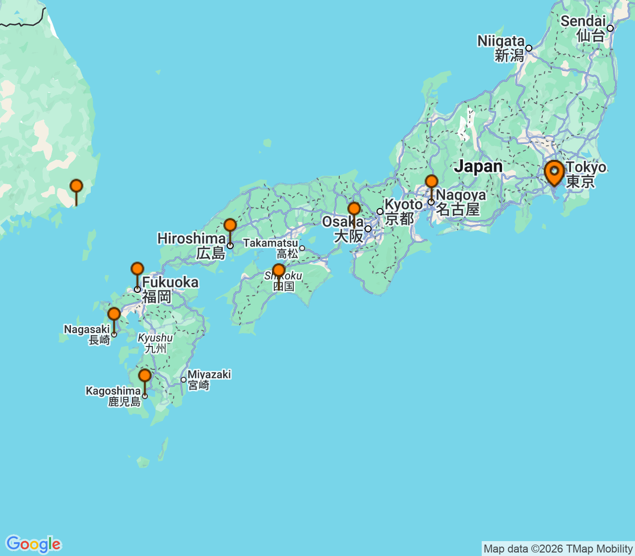Harta itinerariu Croaziera 2027 - Asia (Orientul Indepartat) (Tokyo (Yokohama), Japonia) - Oceania Cruises - Nautica - 10 nopti