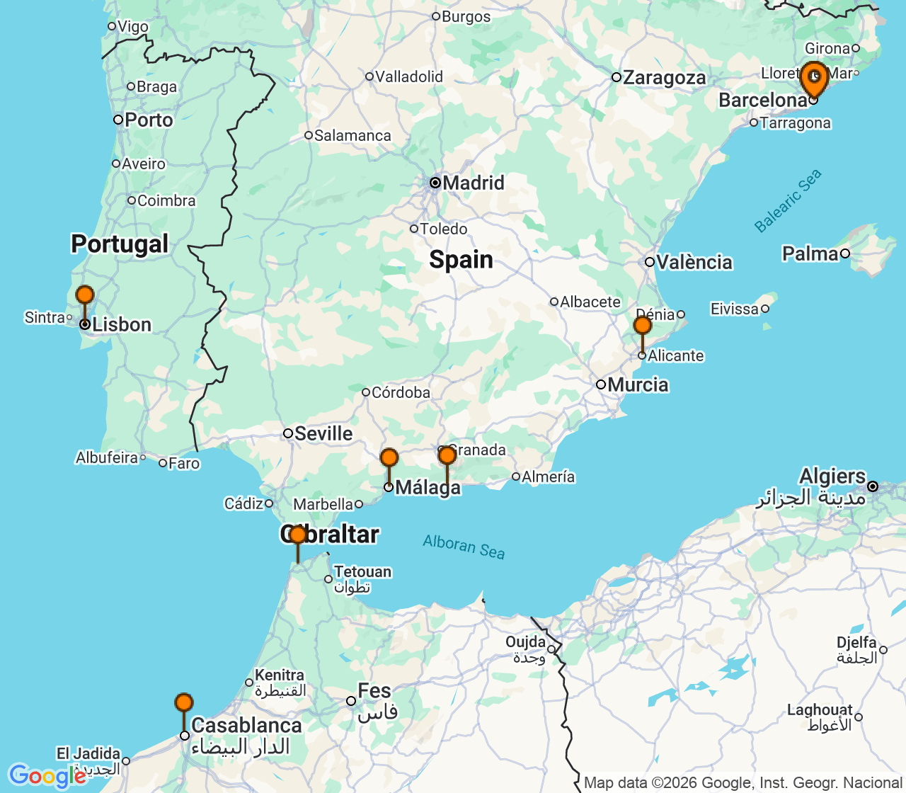 Harta itinerariu Croaziera 2026 - Mediterana (Barcelona, Spania) - Explora Journeys - Explora I - 11 nopti