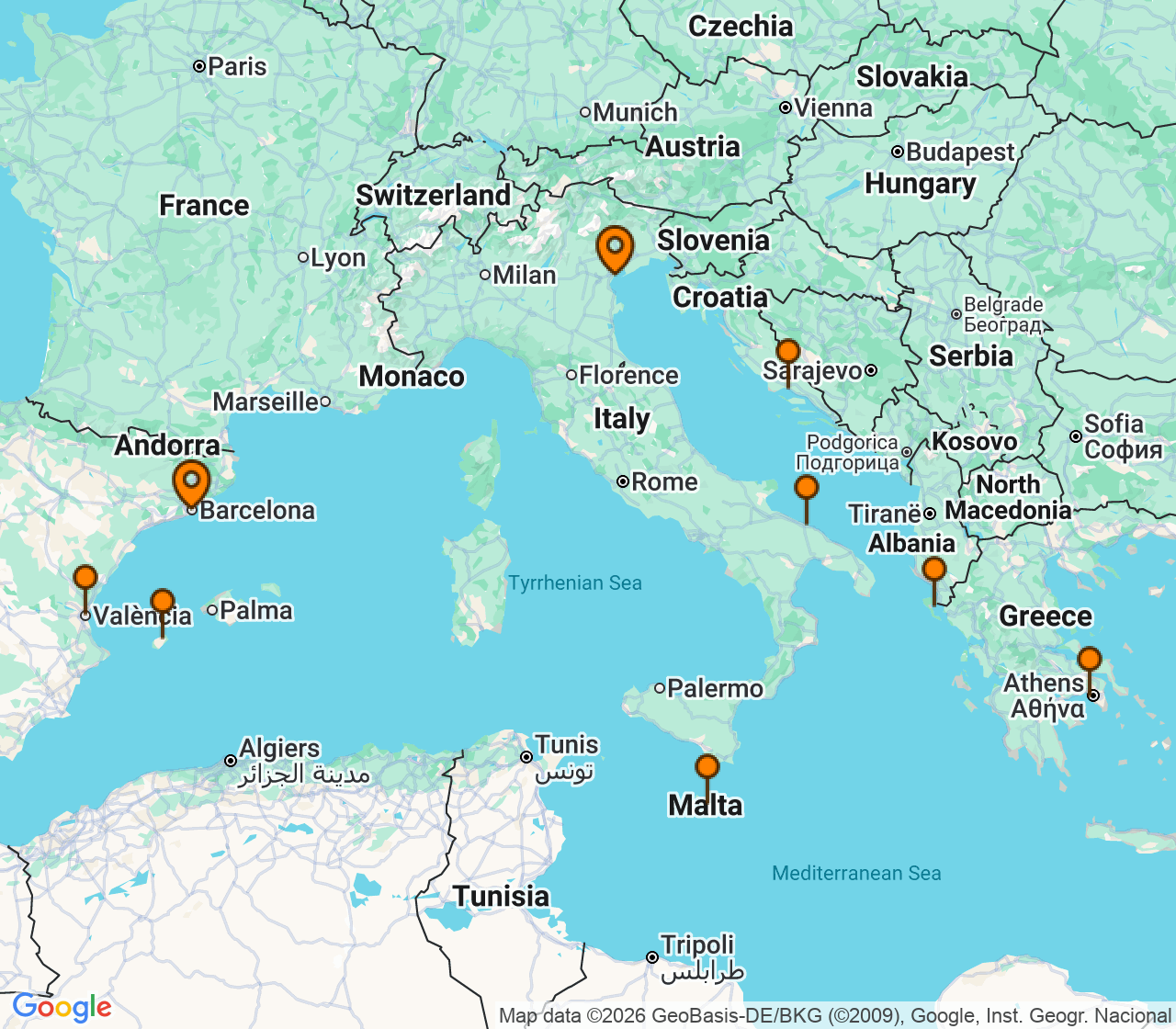 Harta itinerariu Croaziera 2028 - Mediterana (Venetia, Italia) - Regent Seven Seas Cruises - Seven Seas Grandeur - 12 nopti