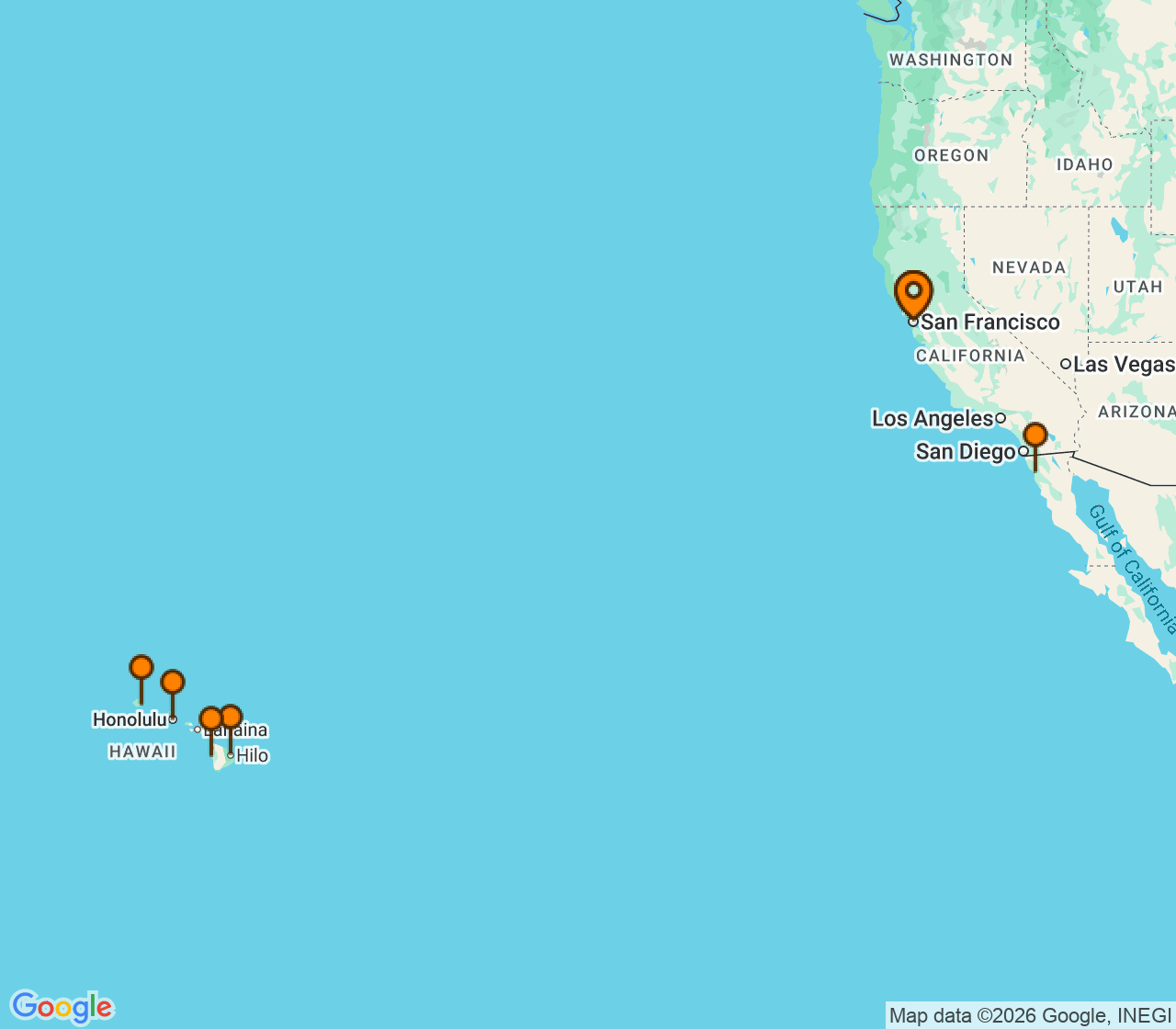 Harta itinerariu Croaziera 2027 - Hawaii (San Francisco, CA) - Princess Cruises - Ruby Princess - 16 nopti