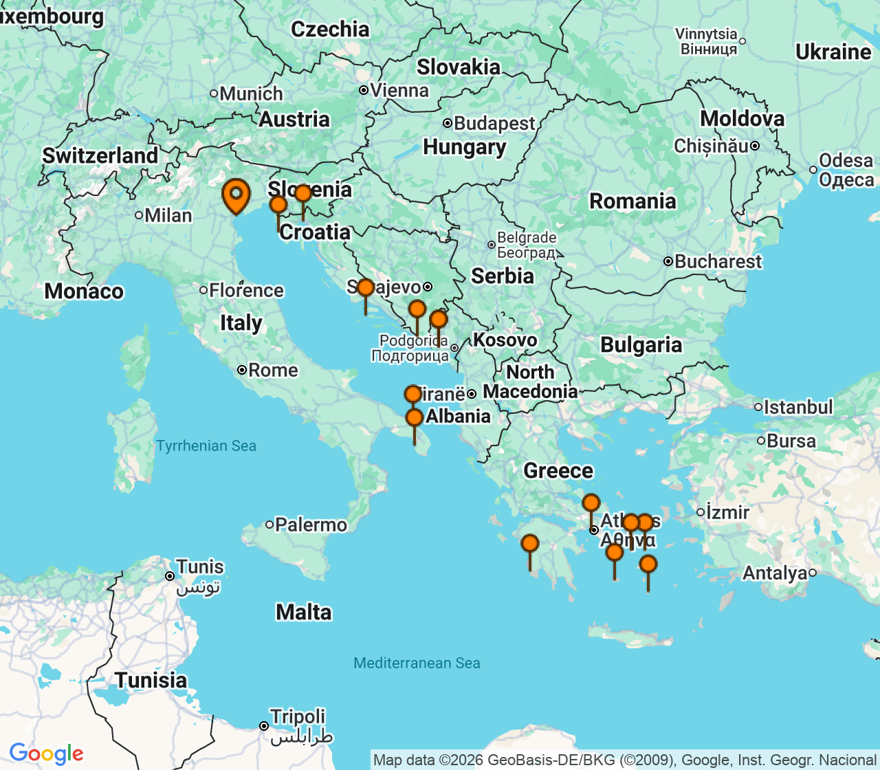 Harta itinerariu Croaziera 2026 - Mediterana (Venetia, Italia) - Explora Journeys - Explora II - 17 nopti
