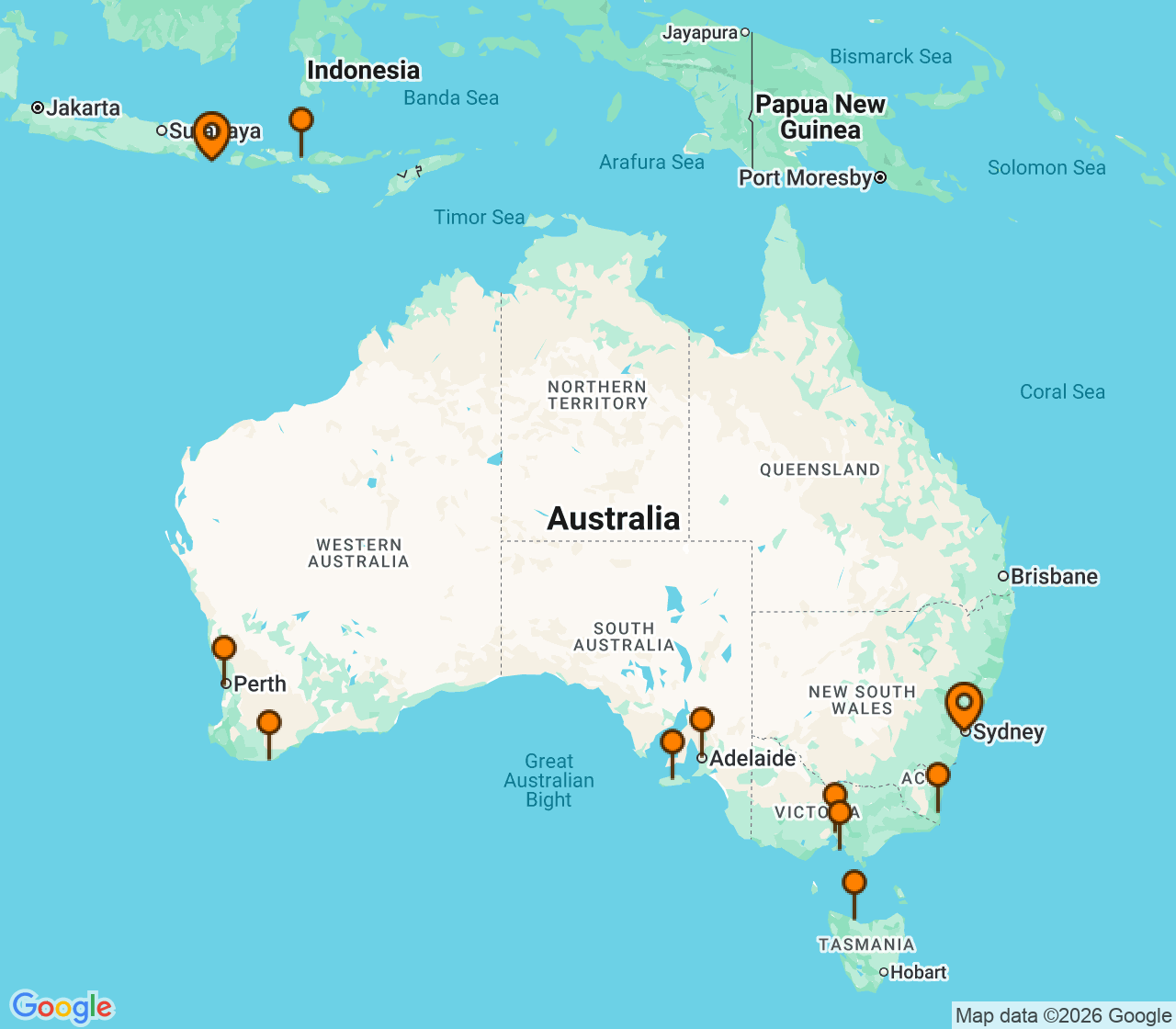 Harta itinerariu Croaziera 2028 - Australia si Noua Zeelanda (Sydney, Australia) - Oceania Cruises - Vista - 18 nopti
