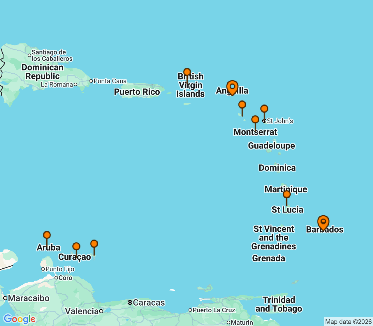 Harta itinerariu Croaziera 2028 - Caraibe si America Centrala (Bridgetown, Barbados) - Seabourn - Seabourn Ovation - 14 nopti
