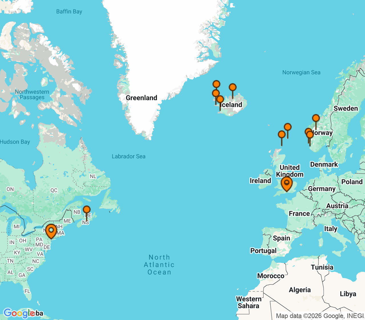 Harta itinerariu Croaziera 2027 - Europa de Nord (Southampton, Anglia) - Princess Cruises - Regal Princess - 22 nopti