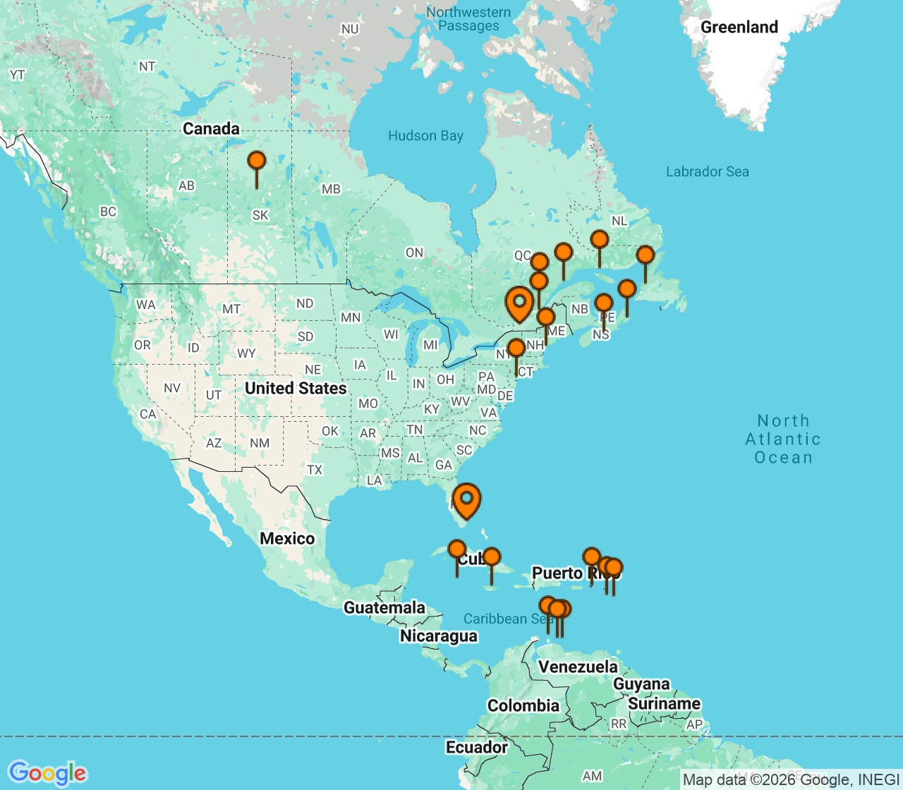 Harta itinerariu Croaziera 2027 - Grand Voyage si Tematice (Montreal, Canada) - Oceania Cruises - Sirena - 27 nopti