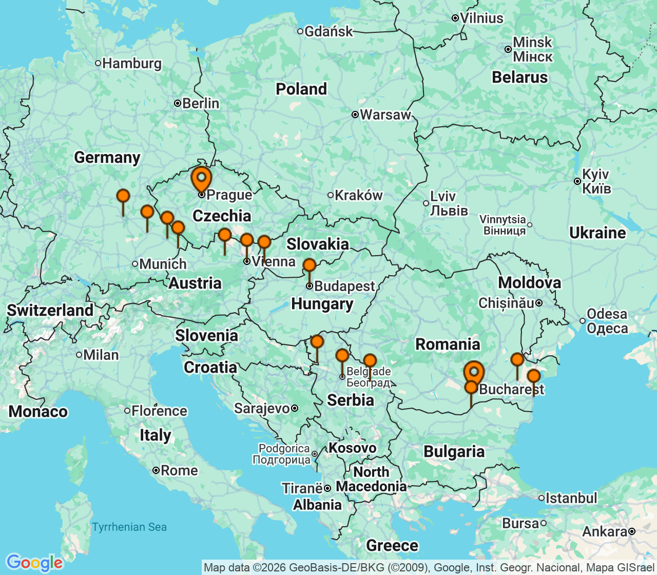 Harta itinerariu Croaziera 2028 - Europa de Nord (Bucuresti, Romania) - Uniworld River Cruises - S.S. Helen - 24 nopti