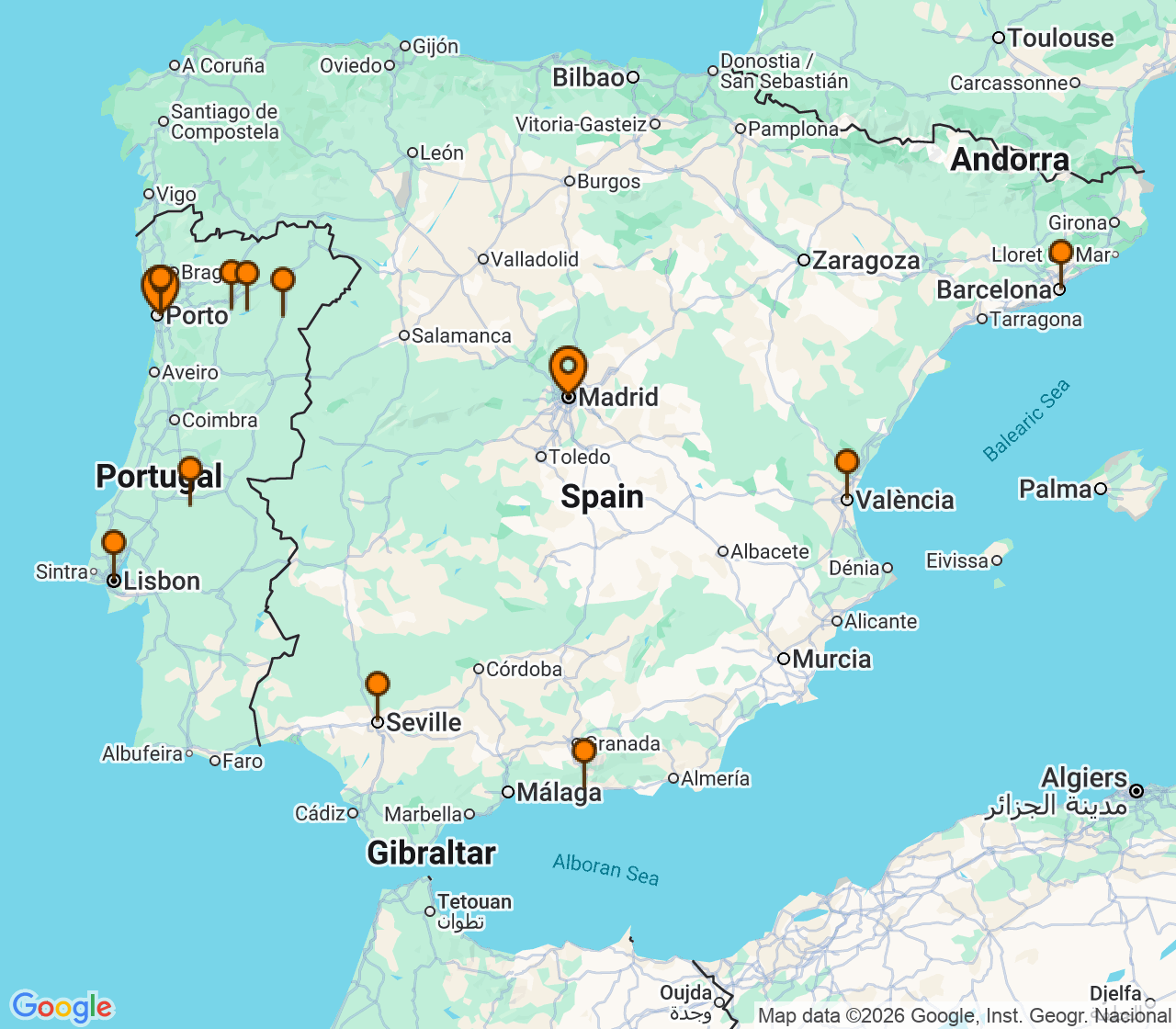 Harta itinerariu Croaziera 2027 - Mediterana (Madrid ,Spania) - Uniworld River Cruises - S.S. São Gabriel - 19 nopti