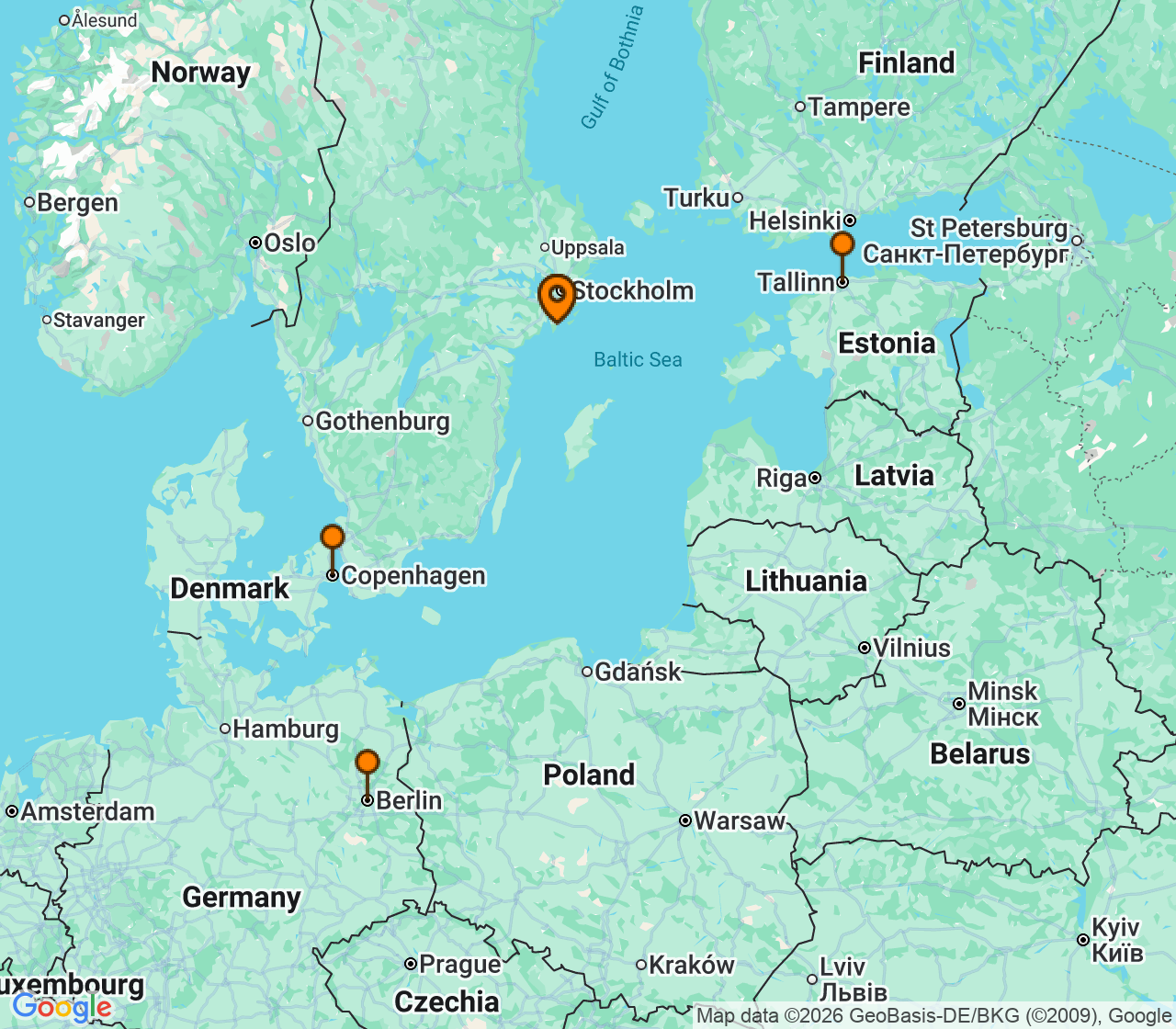 Harta itinerariu Croaziera 2028 - Europa de Nord (Stockholm (Nynashamn), Suedia) - MSC Cruises - MSC Splendida - 6 nopti