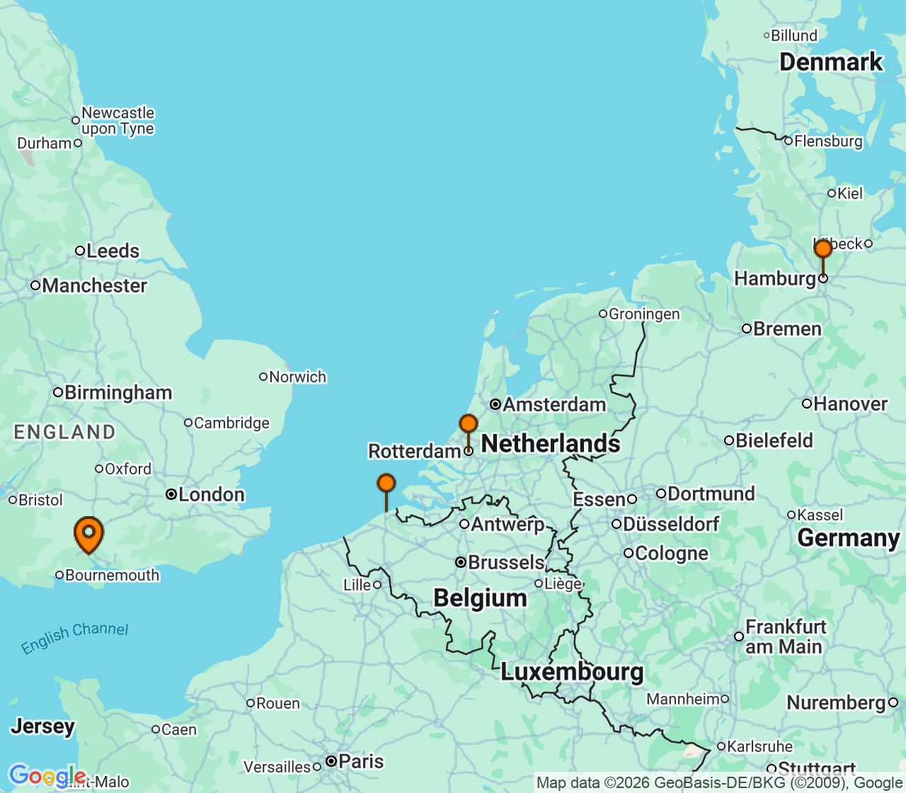 Harta itinerariu Croaziera 2026 - Europa de Nord (Southampton, Anglia) - MSC Cruises - MSC Preziosa - 6 nopti