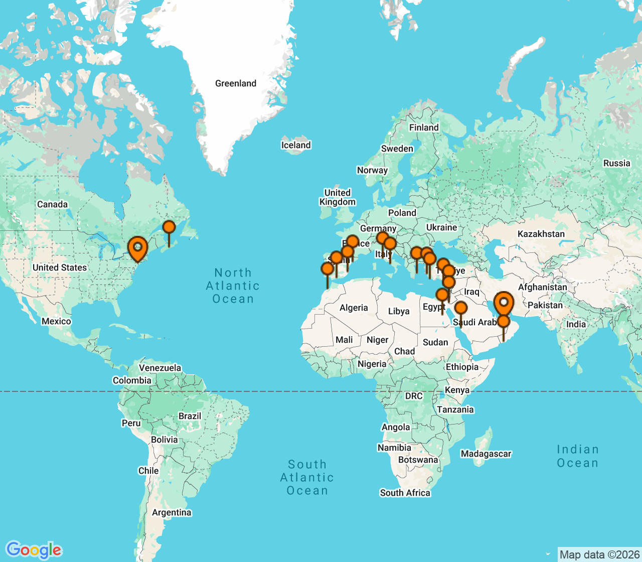 Harta itinerariu Croaziera 2027 -  (Abu Dhabi, Emiratele Arabe Unite) - Regent Seven Seas Cruises - Seven Seas Splendor - 37 nopti