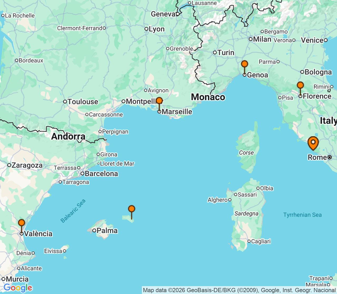 Harta itinerariu Croaziera 2027 - Mediterana (Roma (Civitavecchia), Italia) - MSC Cruises - MSC Sinfonia - 7 nopti