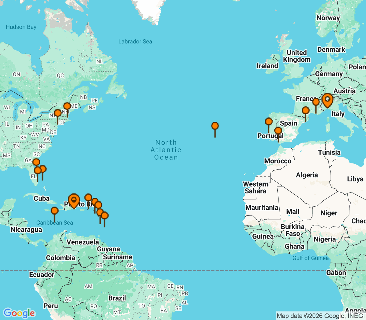 Harta itinerariu Croaziera 2028 - Repozitionari si Transoceanic (La Romana, Rep. Dominicana) - Costa Cruises - Costa Fascinosa - 31 nopti