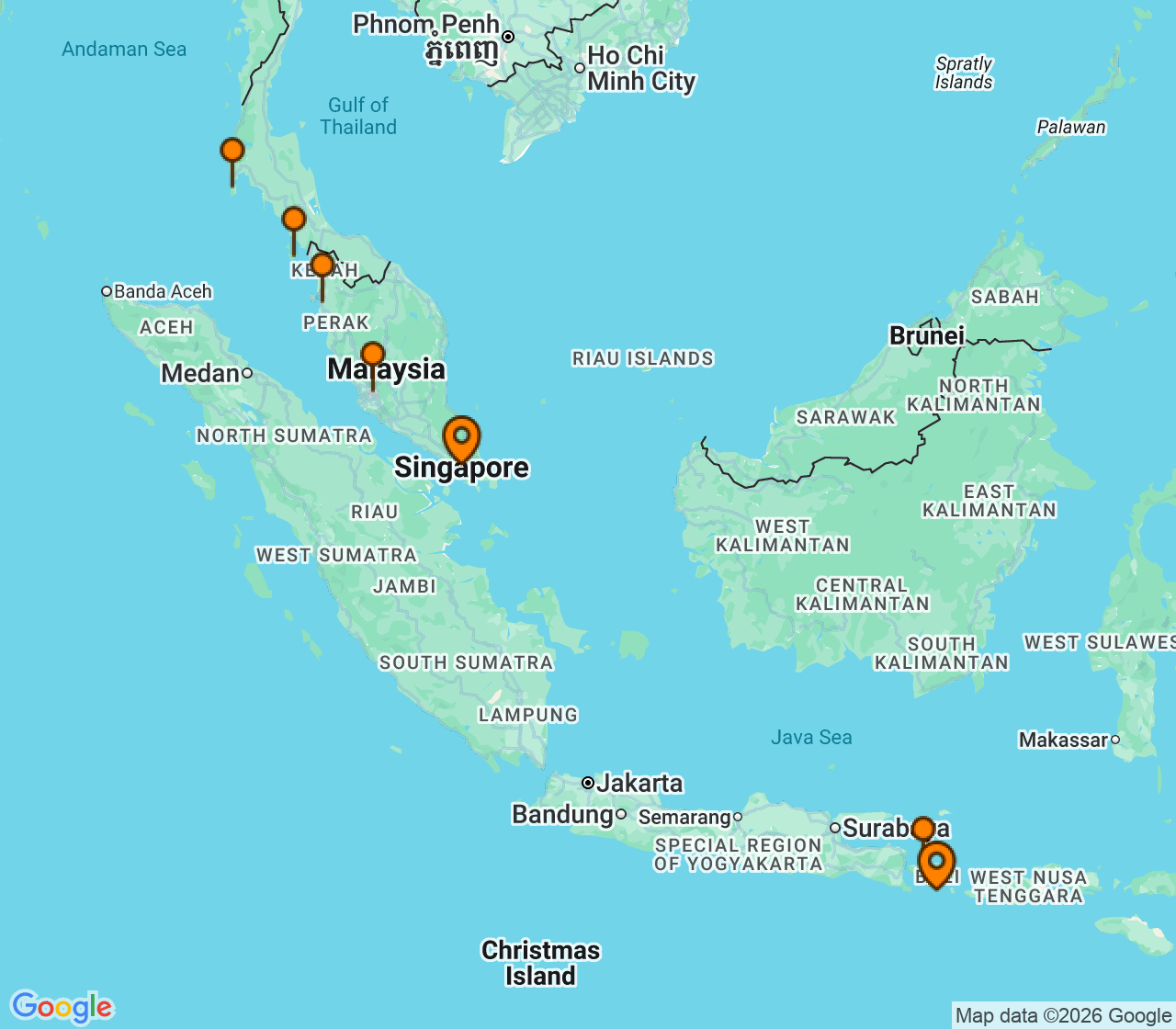 Harta itinerariu Croaziera 2029 - Asia (Orientul Indepartat) (Benoa, Bali, Indonezia) - Celebrity Cruises - Celebrity Millennium - 12 nopti