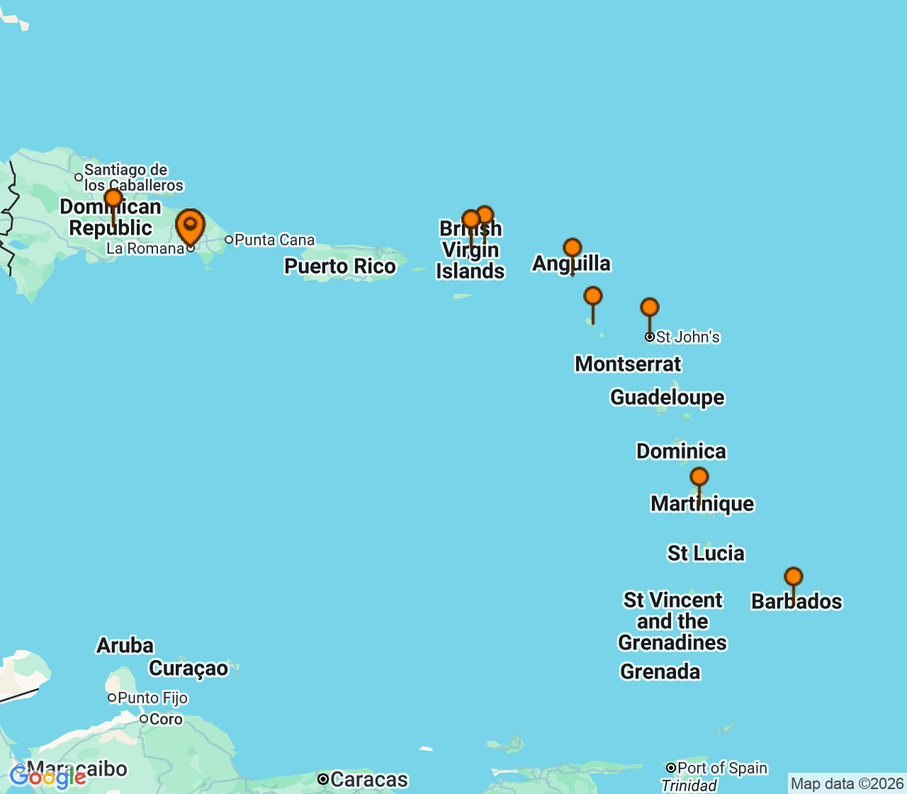 Harta itinerariu Croaziera 2027 - Caraibe si America Centrala (La Romana, Rep. Dominicana) - MSC Cruises - MSC Opera - 14 nopti