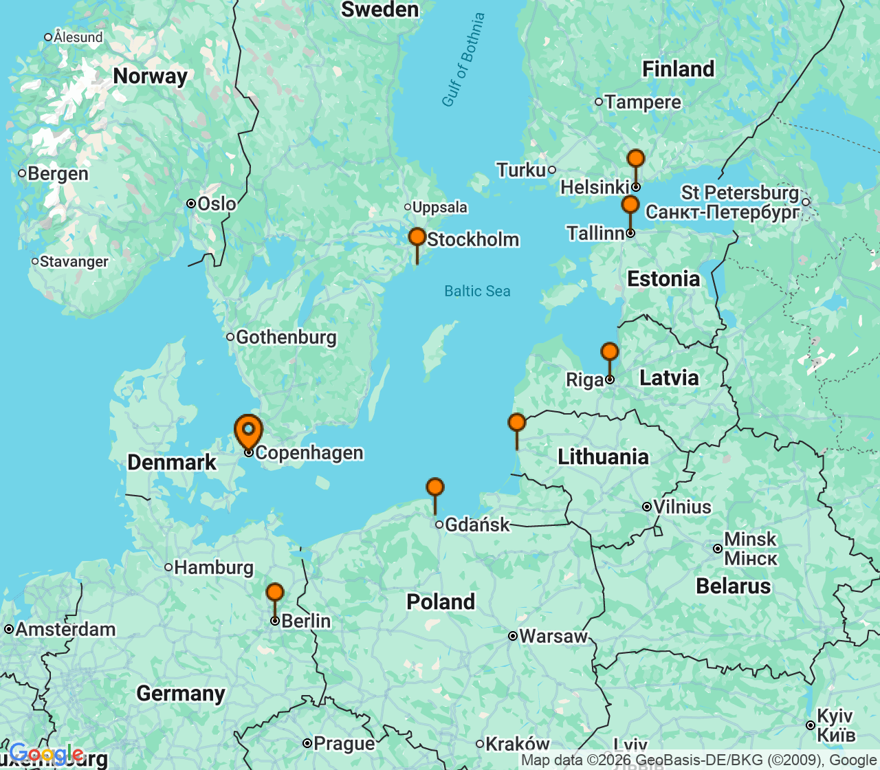 Harta itinerariu Croaziera 2027 - Europa de Nord (Copenhaga, Danemarca) - MSC Cruises - MSC Magnifica - 10 nopti