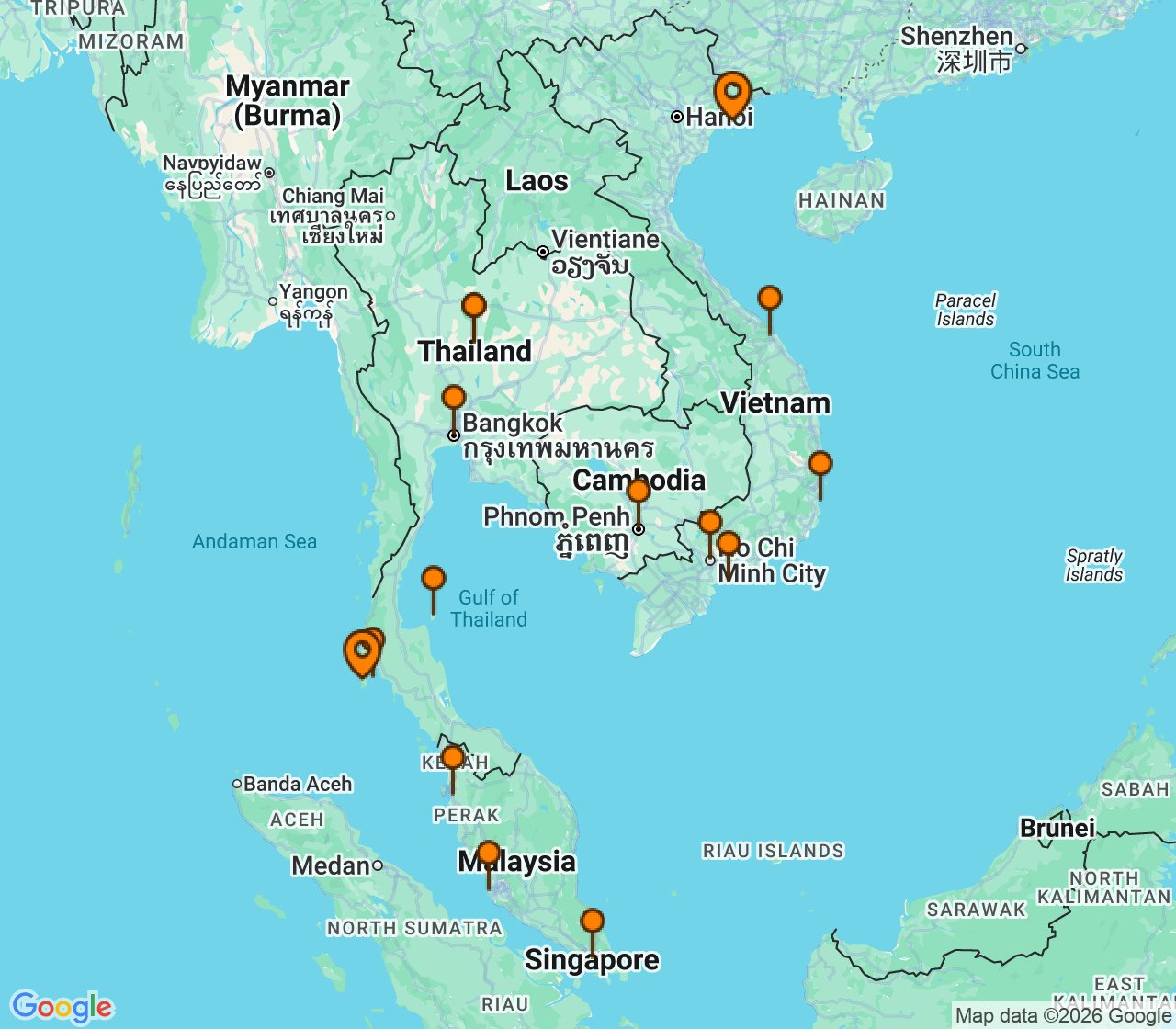 Harta itinerariu Croaziera 2026 - Asia (Orientul Indepartat) (Halong Bay) - Windstar Cruises - Star Seeker - 21 nopti